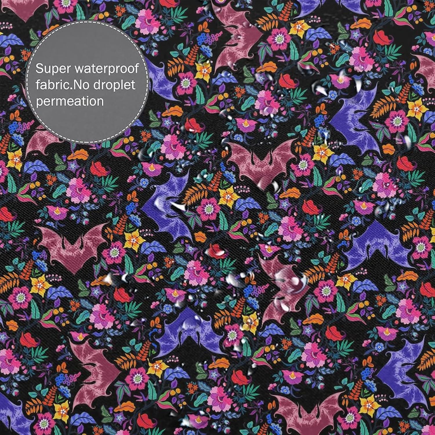 Gothic Bat Fabric Shower Curtain,Colorful Halloween Floral Bat Print Hotel Quality,Machine Washable,72L x72W for Bathroom.