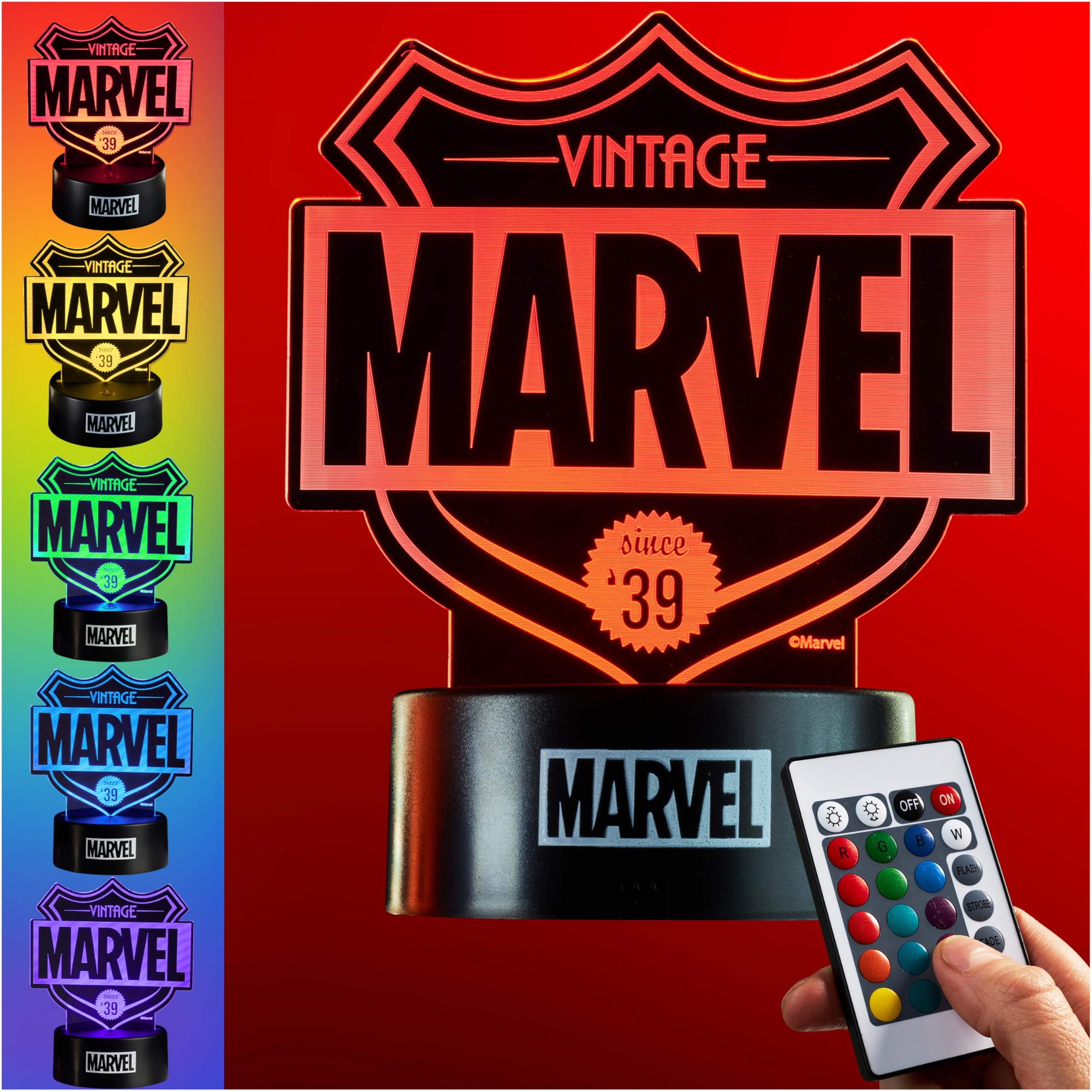 Get Trend Disney Marvel LED Night Light, Bedside Table Lamp with Adjustable Brightness, USB Battery-Powered Lamp with 16 Colours 4 Modes, Bedroom Décor (Multi Marvel)