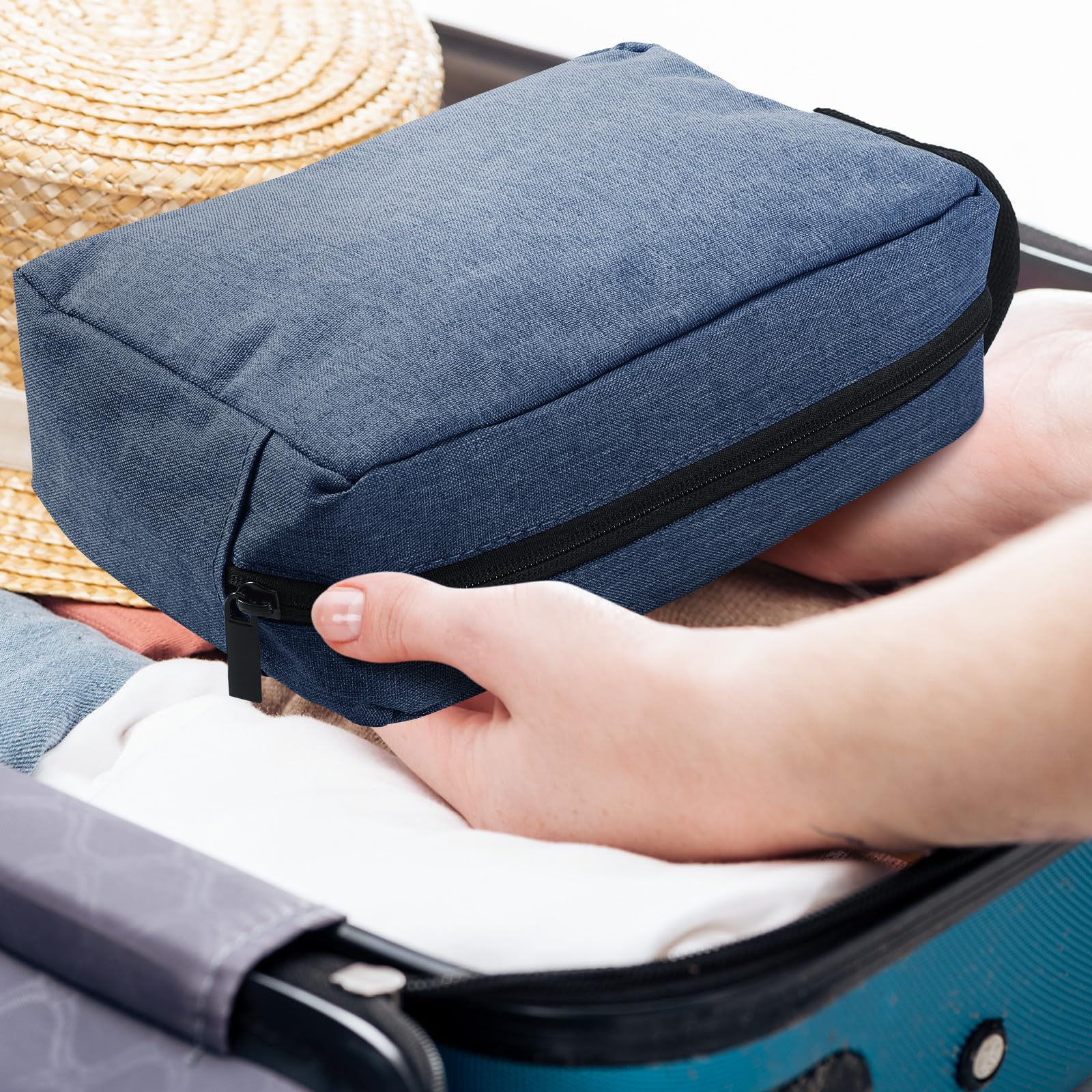 Paterr Borsa da toilette da viaggio per donne e uomini, grande, resistente all'acqua, borsa da barba da appendere, con manico e divisore, custodia da viaggio, Blu scuro, Borse da toilette