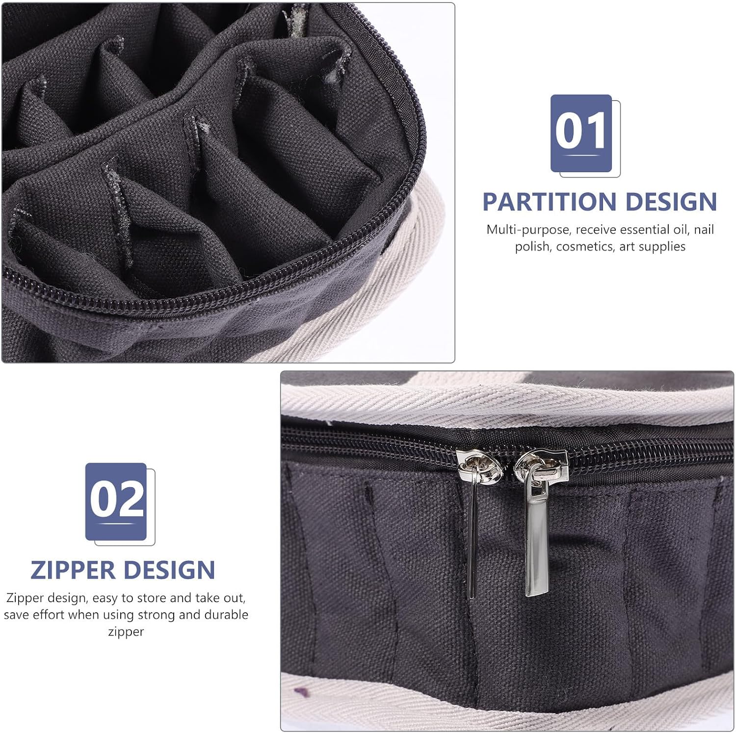 COLLBATH Grey Essential Oil Pouch with Zipper, Cotton Cloth Organizer image 3