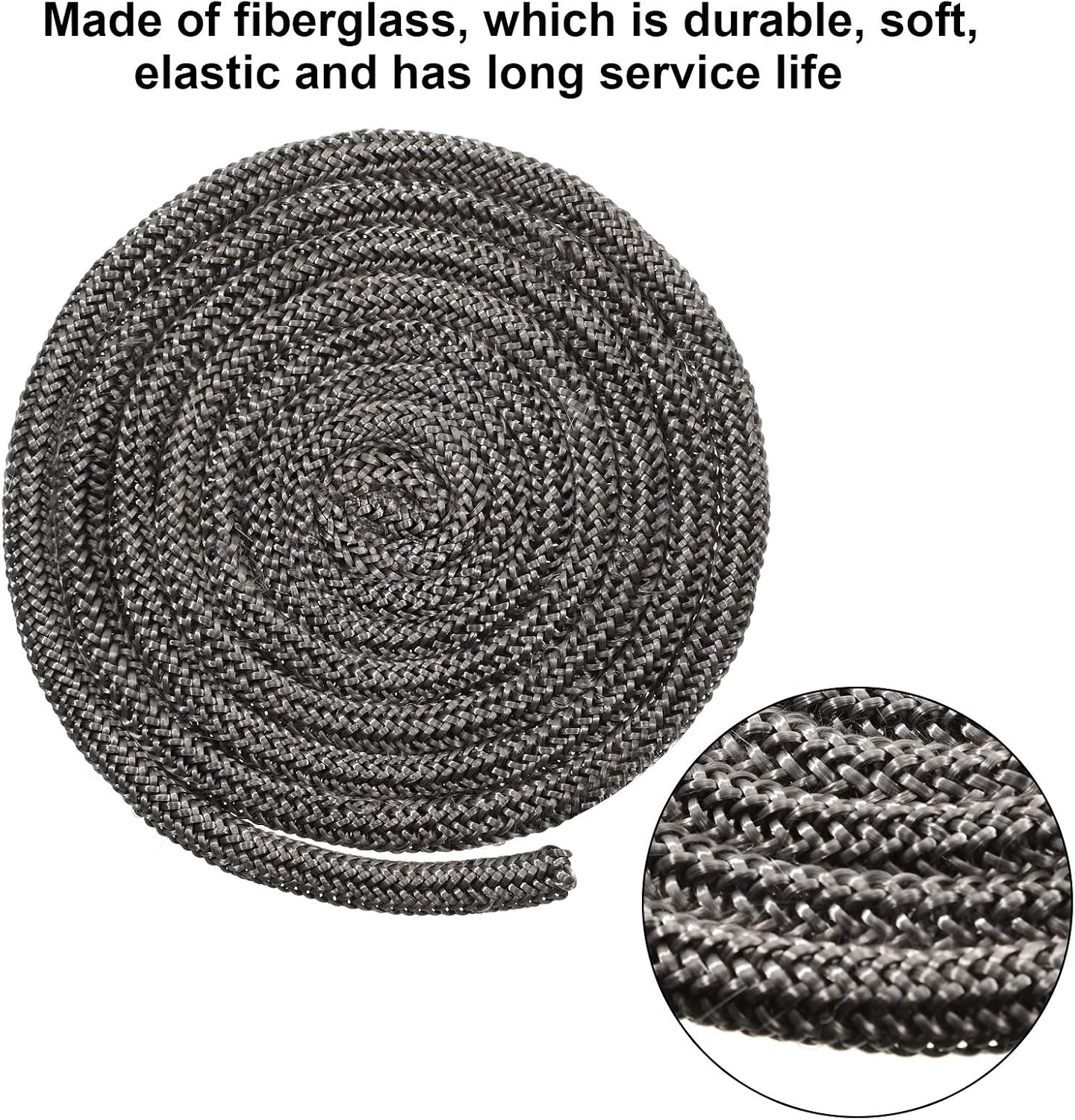 Boao Wood Stove Door Gasket Fiberglass Cord Wood Stove Rope Seal Replacement Gasket for Woodburning Graphite Impregnated Fiberglass Gaskets (1/2 x 84 Inch)
