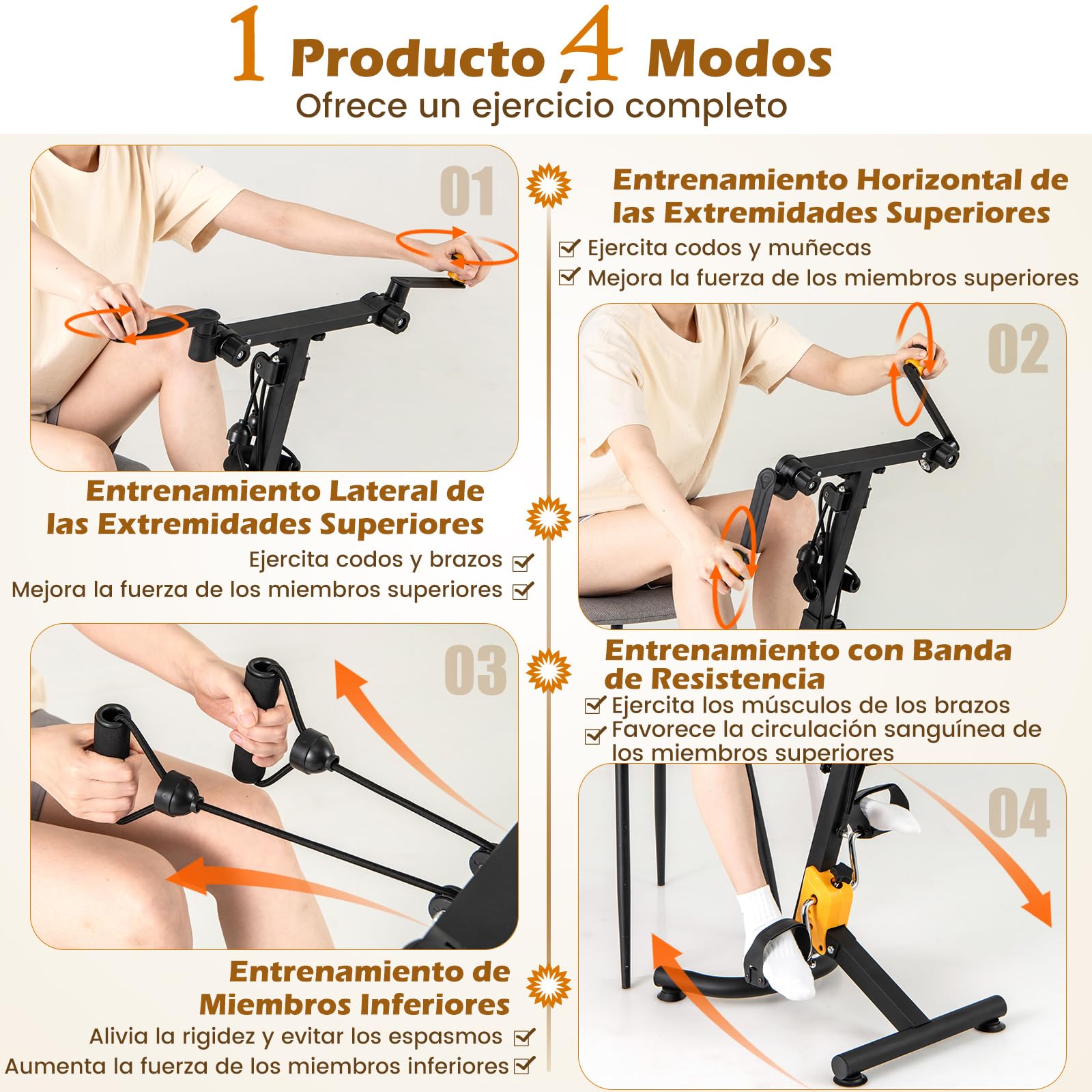 COSTWAY Pedalera Ejercitadora, Bicicleta de Ejercicio Plegable para Manos, Brazos, Piernas y Rodillas de Ancianos, con Empuñaduras, Resistencia y Altura Ajustable, Equipo de Rehabilitación en Casa