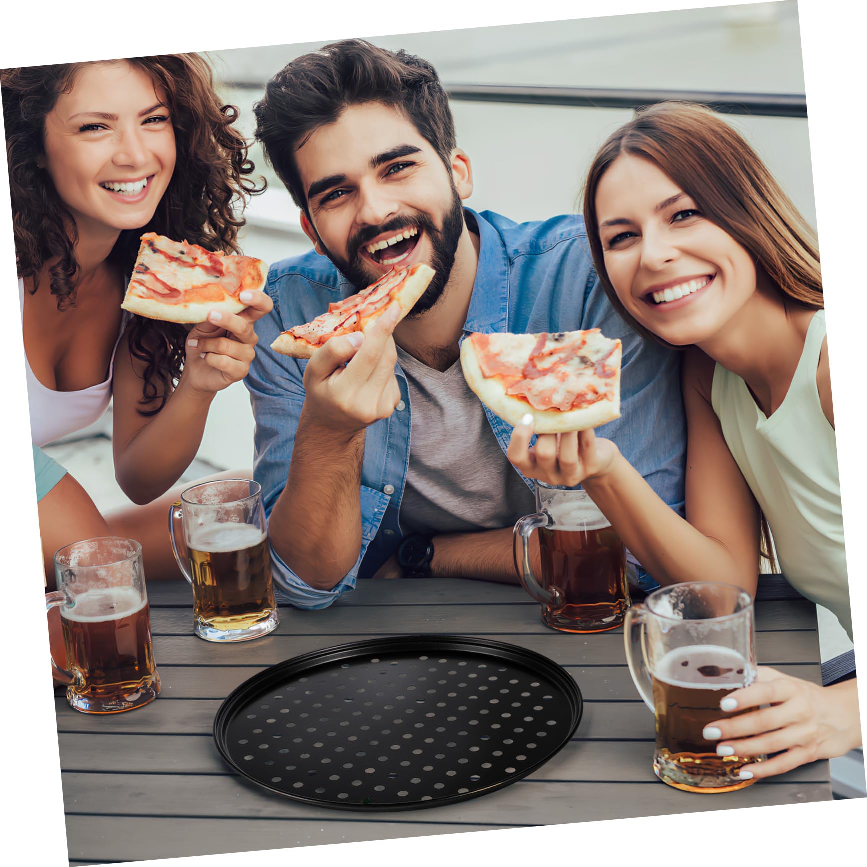 Plaque À Pizza Ronde Robuste En Acier Carbone Avec Trous De 32 Cm De Diamètre Plaque De Cuisson À Pizza Ronde Répartition Uniforme De La Chaleur Antiadhésive