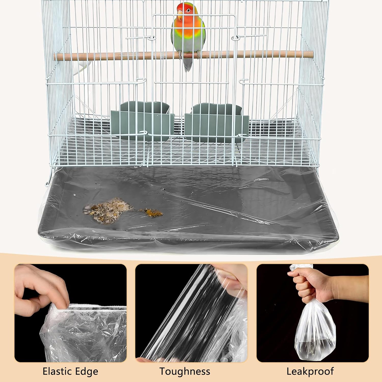 Disposable Bird Cage Liners, Clear Plastic 50 Pcs Birdcage Tray Liner Bags 26" x 18", Bird Cage Accessories Universal Film for Parakeets, Parrots, Finches, Canaries, Cockatiels