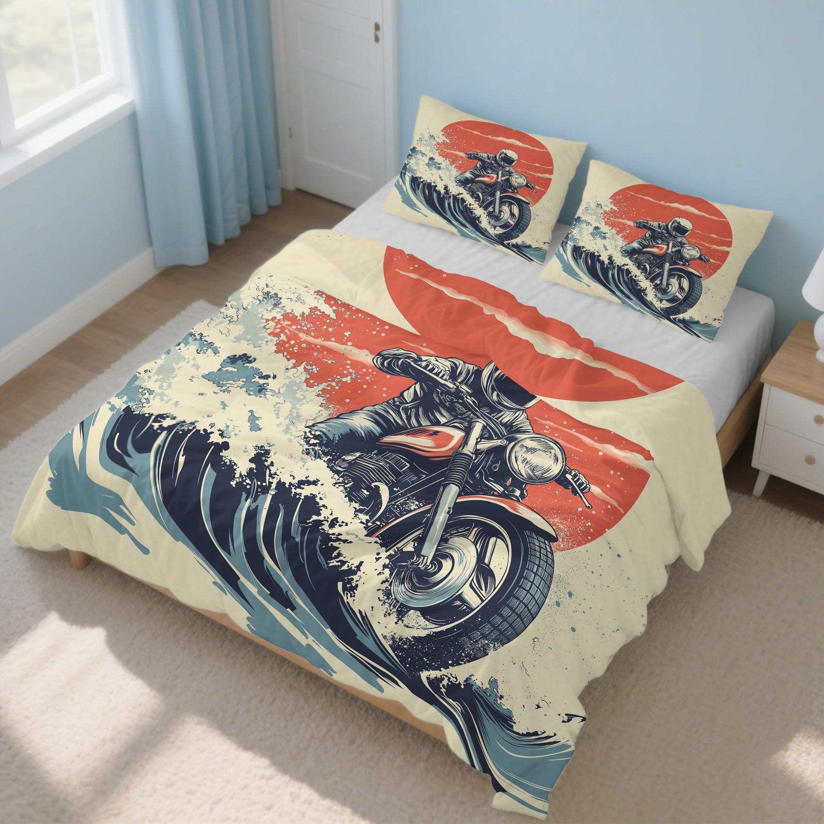 Housse couette 220x240 moto sans repassage et facile à enfiler avec fermeture éclair