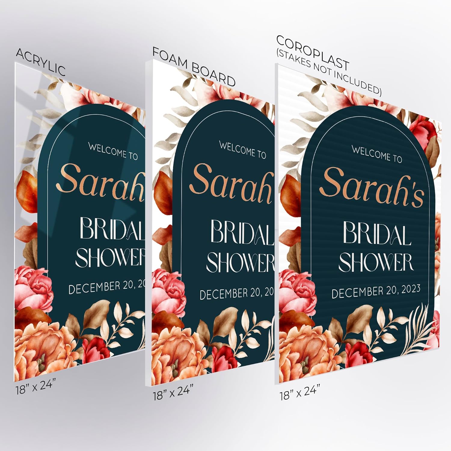 18"x24" Custom Welcome Sign for Bridal Shower, Personalized Welcome Sign for Bridal Shower Decorations, Custom Sign in Acrylic, Foam Board, or Coroplast (Design 1)