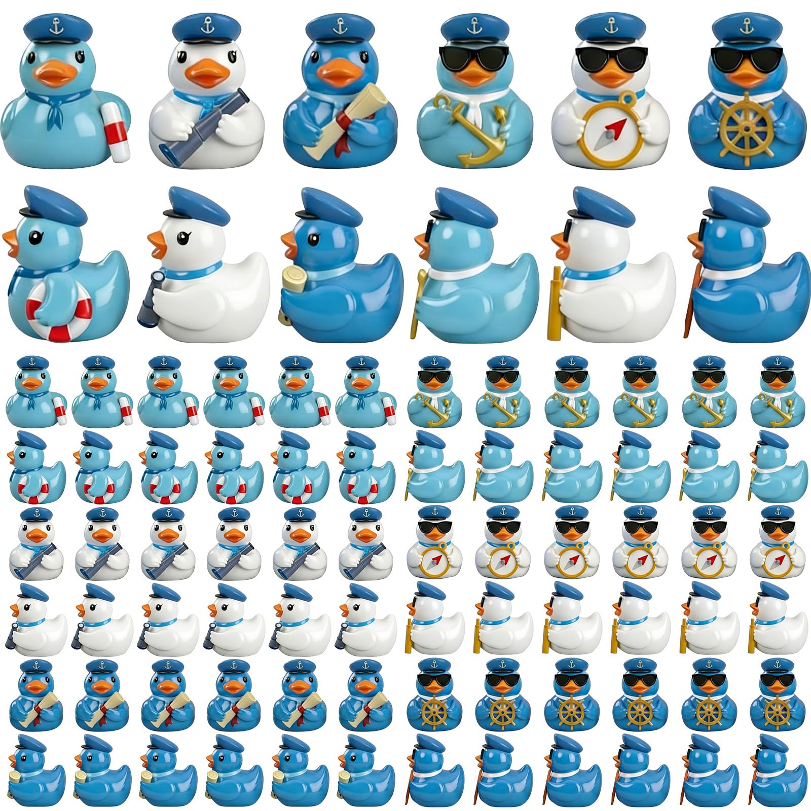 Memorywuu 72 Pcs Mini Resin Sailor Cruise Ducks, Tiny Blue Cruise Ducks for Hiding, Miniature Sailor Duck Figurines, Duck for Ship, Nautical Birthday Party Favors Gift Decoration