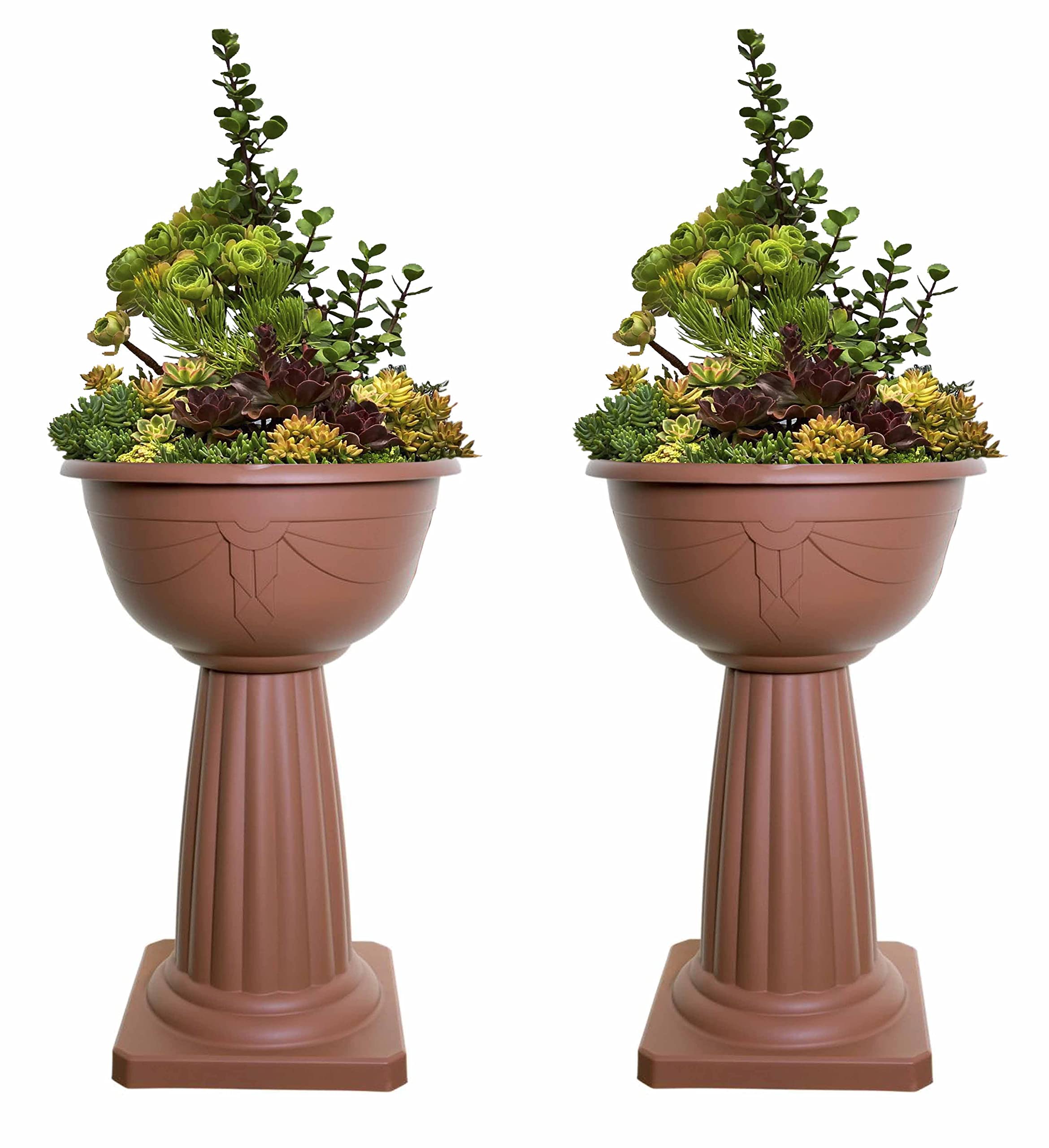 HOMION Set of 2 Terracotta Pedestal Flower Plant Planter Pot 40cm Jardinière Round Planter Pot Venetian Plastic Garden Bowl Free Standing