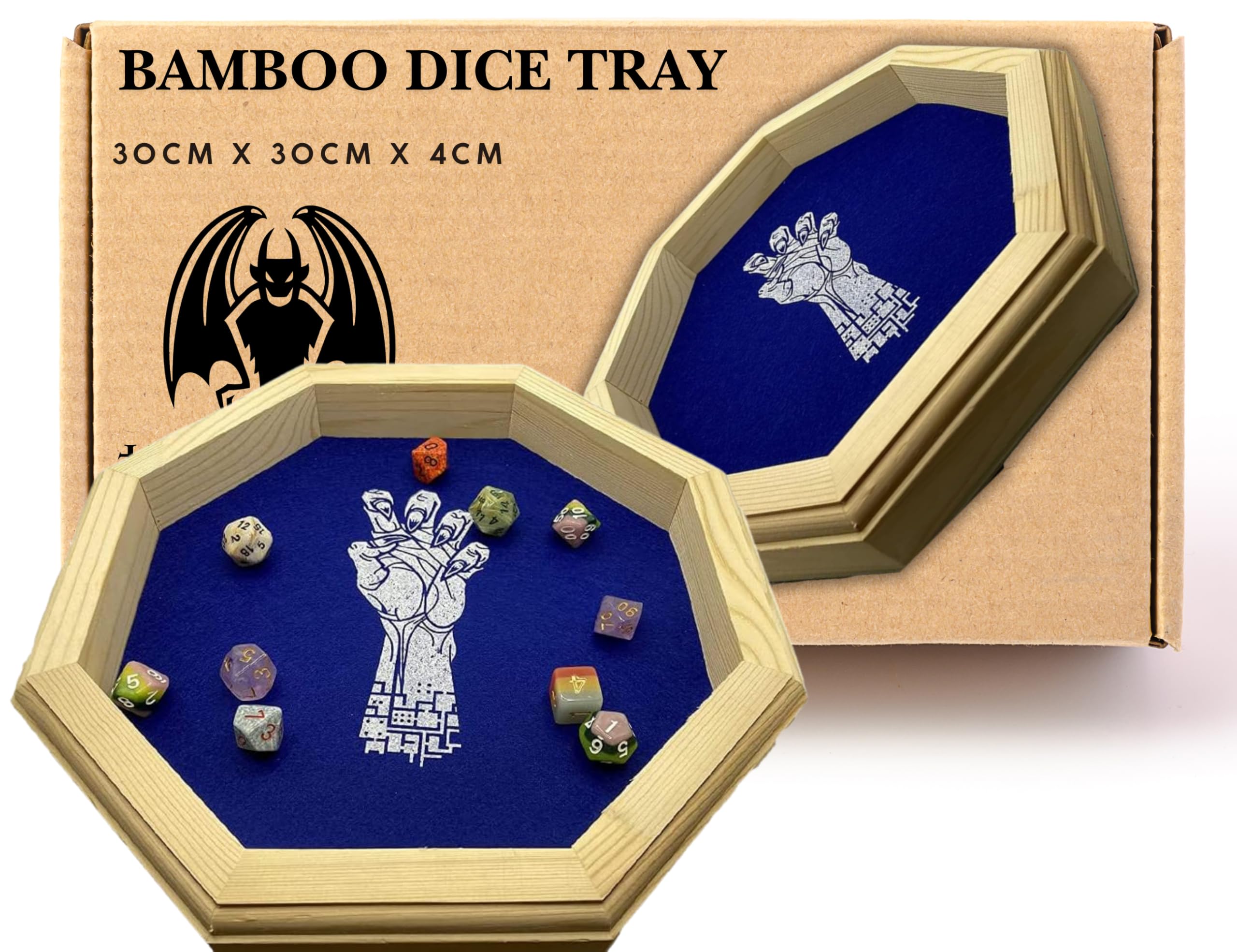 The Grinning Gargoyle Wood Grinning Gargoyle - Deluxe En 12 Inch Dice Rolling Tray Box For Rpg And Tabletop Games - Octagonal Bamboo Dnd Gaming Accessory – Fantasy Game Die Roller - Dnd Dice Tray (Vecna)