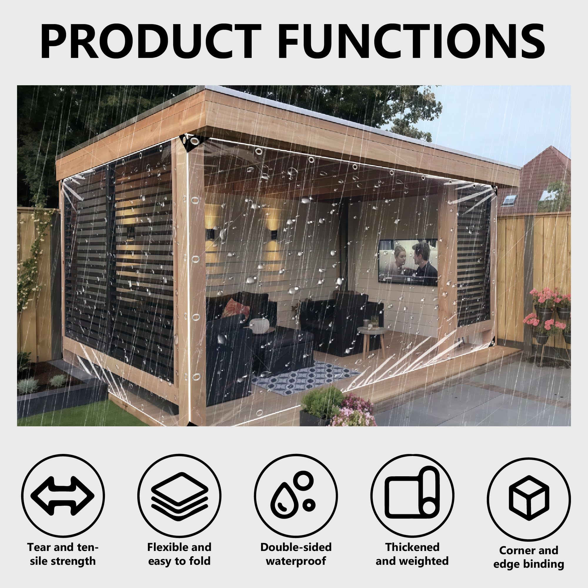 Lona Impermeable Transparente de 225x320 cm con Ojales, Tipo C, para jardín, Cubierta de Suelo, gallinero, Refugio Exterior.