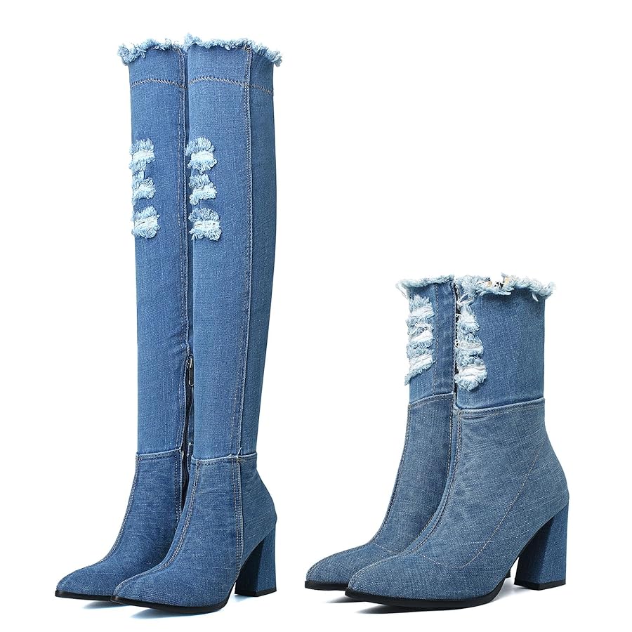 Botas Mezclilla Con Cierre CRETUAO Botas De Pierna Con Puu00f1os