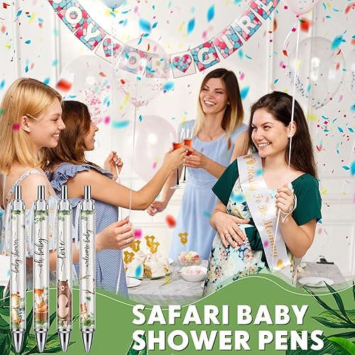 Miniatura 5 de Chuangdi 24 bolígrafos retráctiles de animales del bosque, para baby shower, bolígrafos retráctiles a granel, tinta negra con regalos para