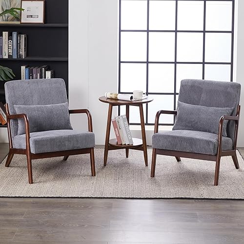 Miniatura 12 de Sillas Accent, juego de 2 sillas modernas de mediados de siglo con cojín, silla con madera maciza, silla de lectura y relajación para la sala