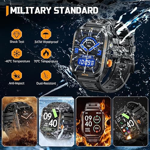 Miniatura 2 de Relojes inteligentes militares para hombres (responder/hacer llamadas) con potente linterna de 1.96 pulgadas HD, reloj inteligente táctico al aire