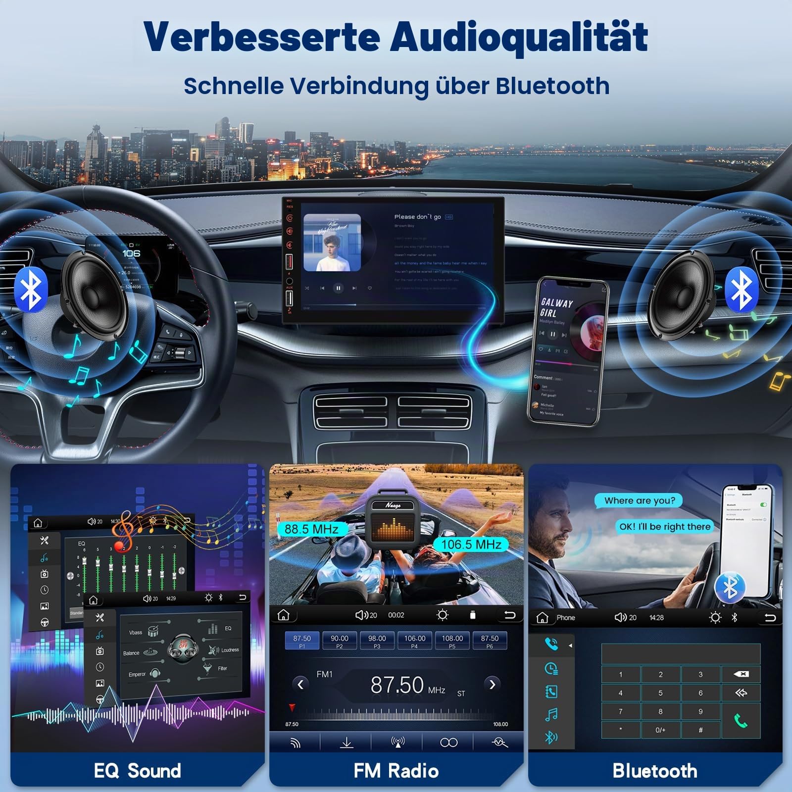 NHOPEEW Doppel Din autoradio Unterstützung Wireless Carplay und Android Auto - 7 Zoll Touchscreen Radio Unterstützung Mirror Link Lenkradsteuerung FM EQ USB-Anschlüsse + Rückfahrkamera