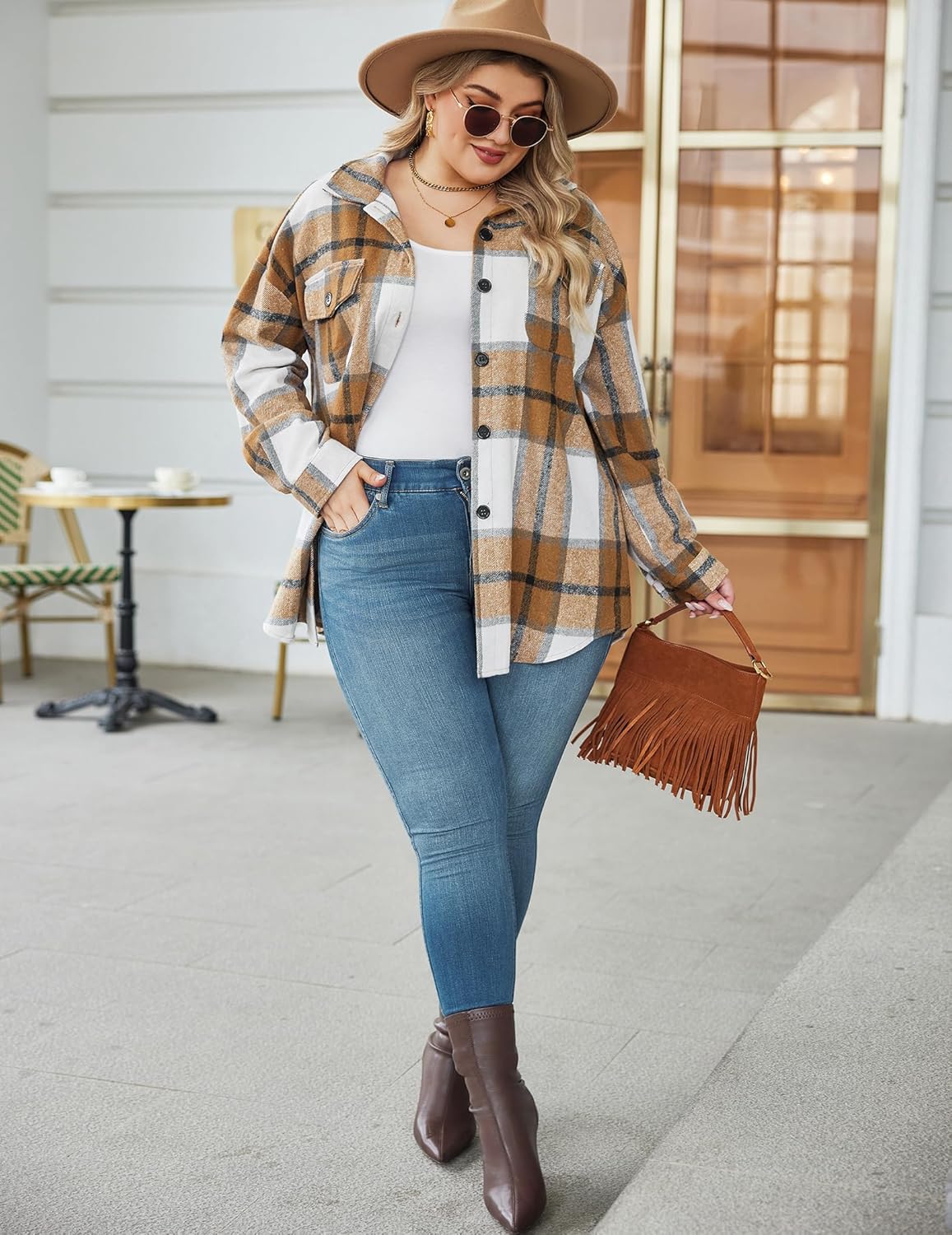 Zeagoo Women's Plus Size Flannel Plaid Shacket Button Down Flannel Shirts Long Sleeve Casual Fall Jacket 2024 - Image 5