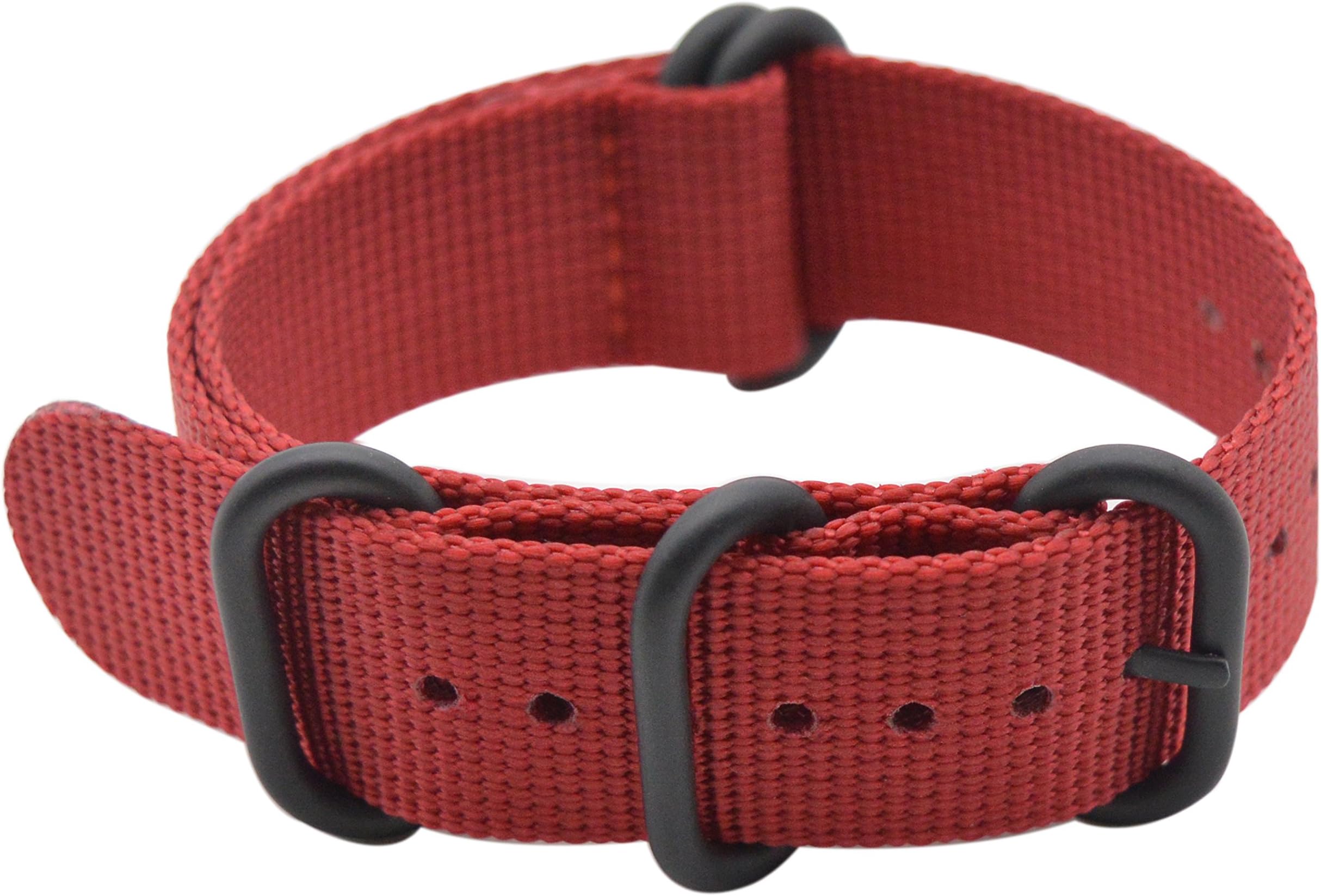 Watch Band with Ballistic Nylon Material Strap and High-End Black Buckle (Matte Finish Buckle) (24mm, Red)