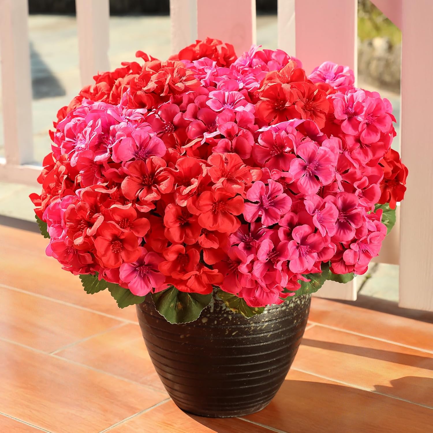 AGIRL 6 Bundles Artificial Geranium Flowers for Outdoors Spring Decor Geraniums Silk Flowers UV Resistant Lifelike Faux Flowers for Outdoor Garden Patio Porch Balcony Home Decor(Red 3,Rose Red 3)