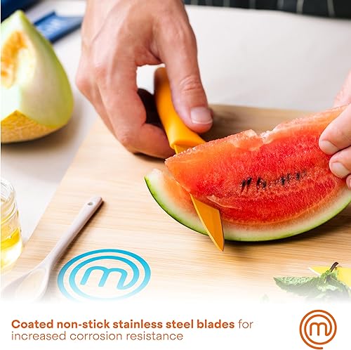 Miniatura 5 de MasterChef Juego de 6 cuchillos de cocina, cuchillas de acero inoxidable extra afiladas para corte profesional con revestimiento antiadherente y
