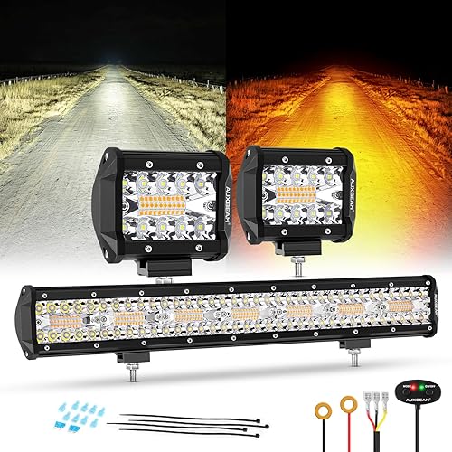 Miniatura 19 de Auxbeam Serie Blanco Ámbar de 6 Modos, Barra de Luz LED de 22" con Conjunto Combo de Módulos LED de 3", Luces Estroboscópicas Intermitentes de Doble