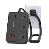 DEPOW Surge Protector Power Strip, 3 FT Extension Cord with 6 AC Outlets 4 USB Ports,1050J Surge Protection, Wall Mountable Charging Station for Office, Home, Black
