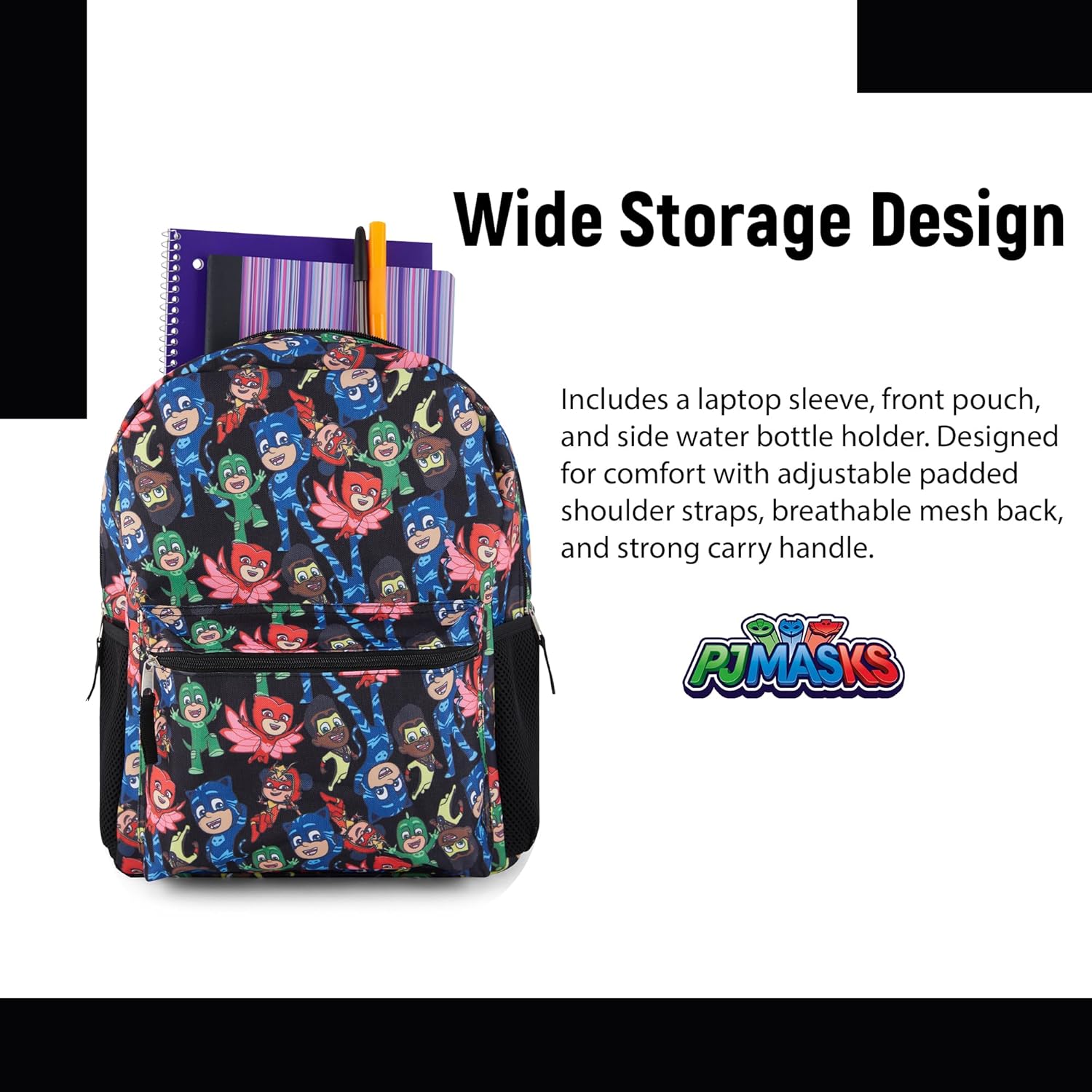 PJ Masks Heroes Unite Backpack - Featuring Catboy, Owlette, Gekko, and PJ Robot, Ready to Tackle Adventures Backpack Bag