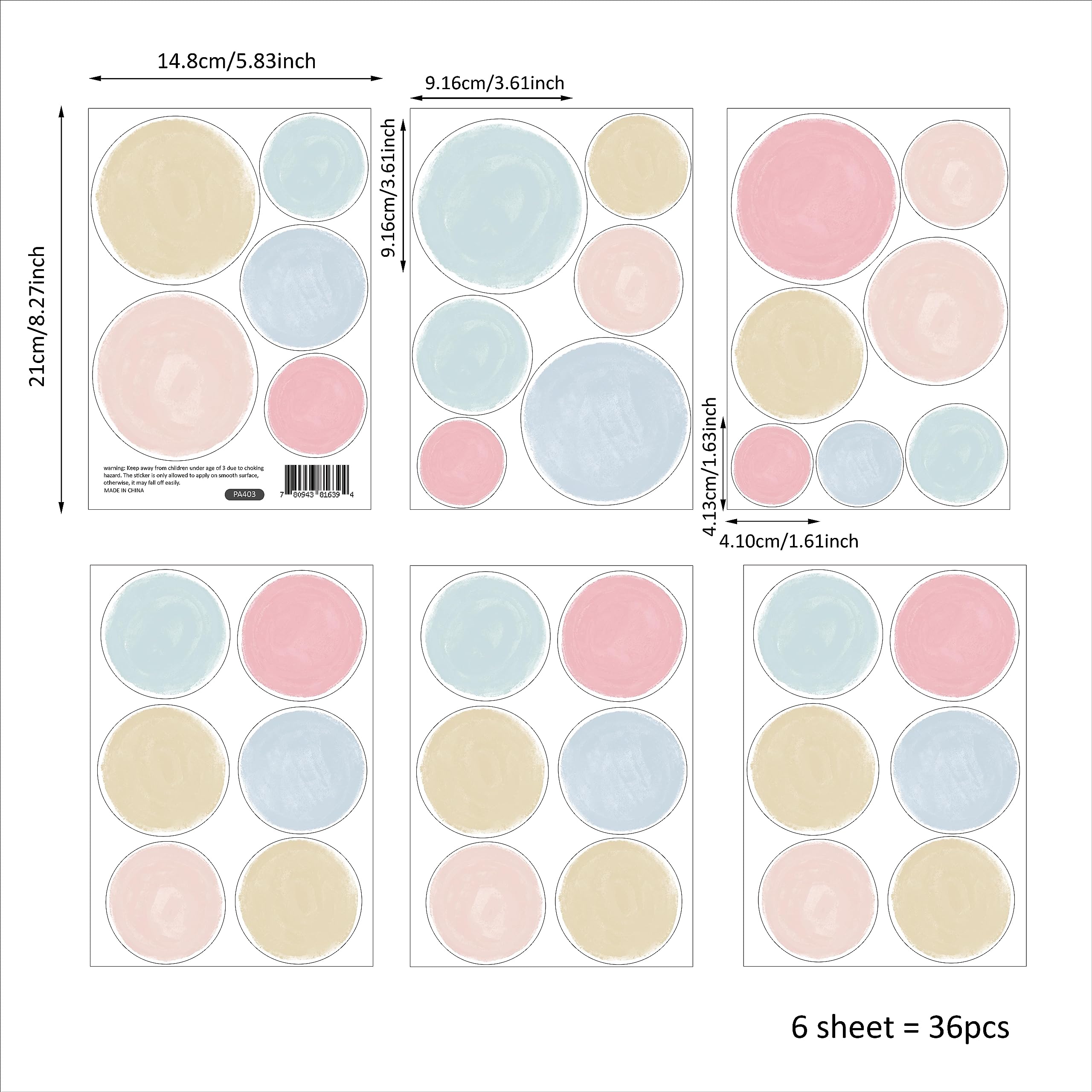 Snapklik.com : Colorful Polka Dot Wall Decals 36 PCS, Watercolor Dots ...
