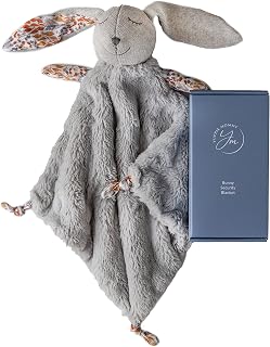 Yuppie Mommy Bonny Bunny Handmade Lovey Security Blanket Gift for Baby Boy or Baby Girl Woodlands Theme— Soft Baby Blanket with Bunny Stuffed Animal with Pacifier Ties Lovies for Newborns and Babies