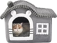 Vista 9 de Jiupety Casas de Conejo y Gato para Gatos de Interior, Cueva de Cama para Gatos Linda con Chimenea, Suficiente Espacio Interior, Casa Suave