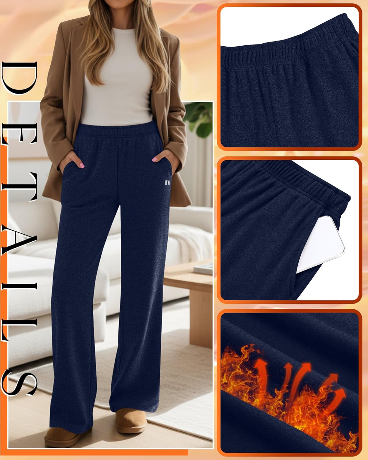 Neer 3 Pack Women's Fleece Lined Sweatpants Thermal Workout Baggy Joggers Elastic Wide Leg Lounge Pants with Pockets Winter - Image 4