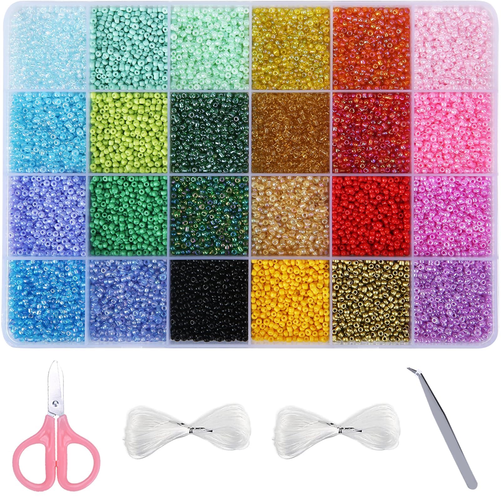 GREENTIME 22800pcs Glass Seed Beads for Jewelry Making Kit, Small Craft Beads 11/0 Waist Beads for DIY Bracelet Necklaces Crafting Jewelry Making Supplies (24 Colors)