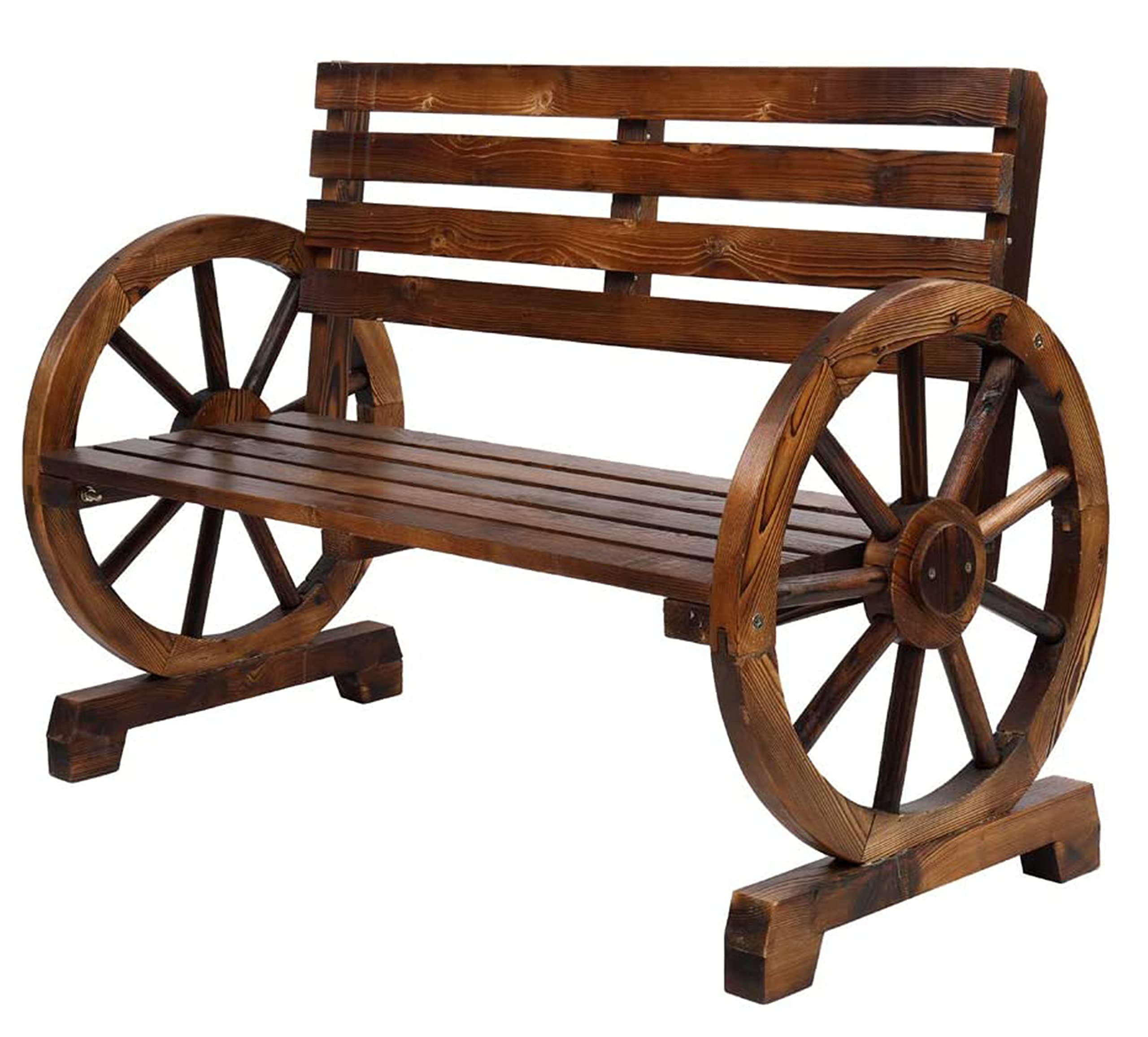 tradefirst Garden Furniture Wooden Wagon Wheel Bench Garden Bench Rustic Outdoor Patio Furniture, Wood Garden Storage Benches, Garden Love seat Rustic, Garden Storage Seat, Garden Decor