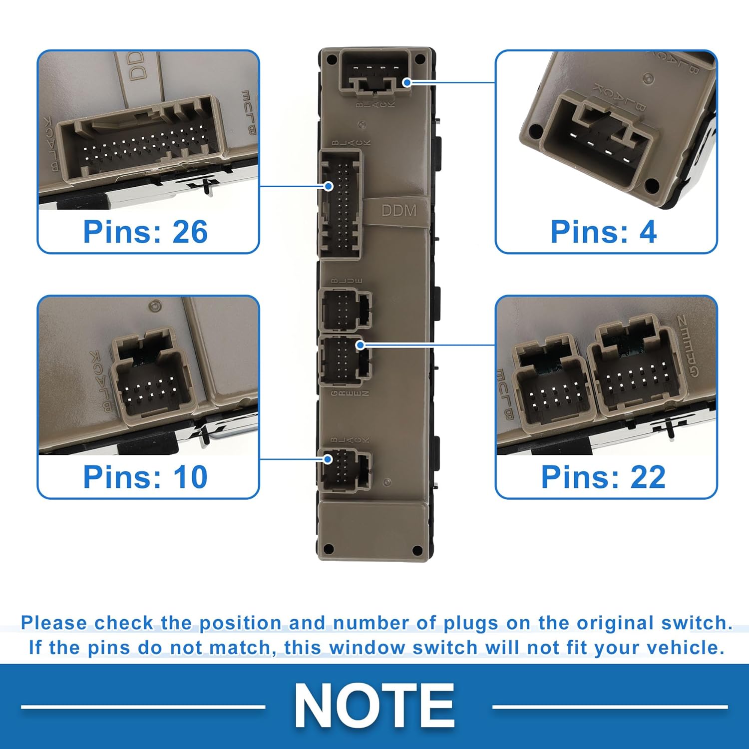 Car Power Window Switch No.15883319 Front Left Driver Side Window Control Switch for Chevrolet Silverado 1500 2500 3500 2006 Black