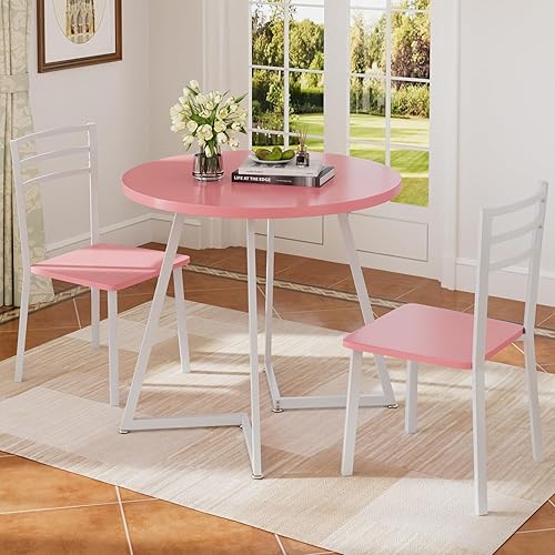 Miniatura 1 de VECELO Juego de mesa de comedor redonda pequeña para 2, mesa de madera con marco de metal fuerte, comedor moderno con sillas para cocina, rincón de