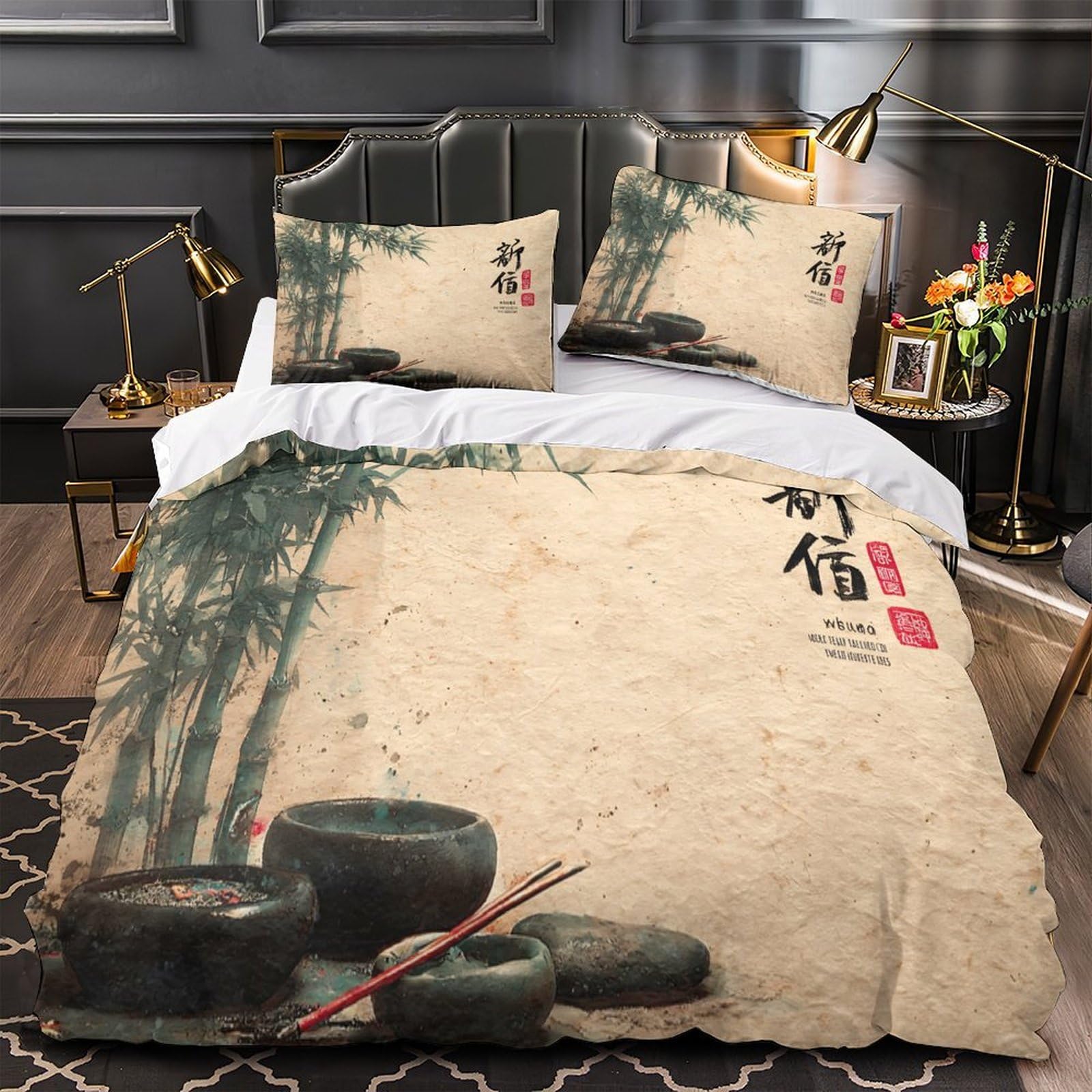 Parure de lit bambou hypoallergénique avec fermeture éclair 135x200