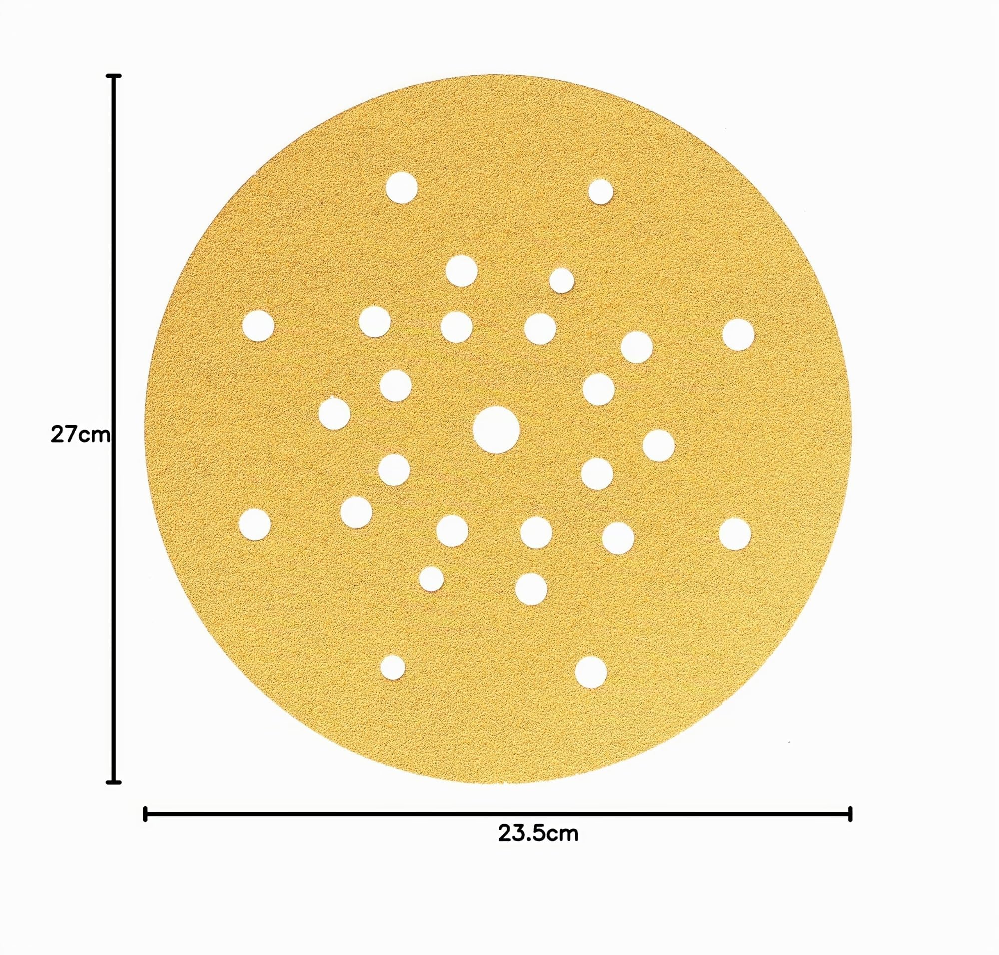 Mirka Carta abrasiva Gold Ø 225 mm a strappo 27 fori grana P80 | Dischi abrasivi a strappo 27 fori grana P80 ideali per levigare intonaco stucco truciolato legno vernice pareti soffitti