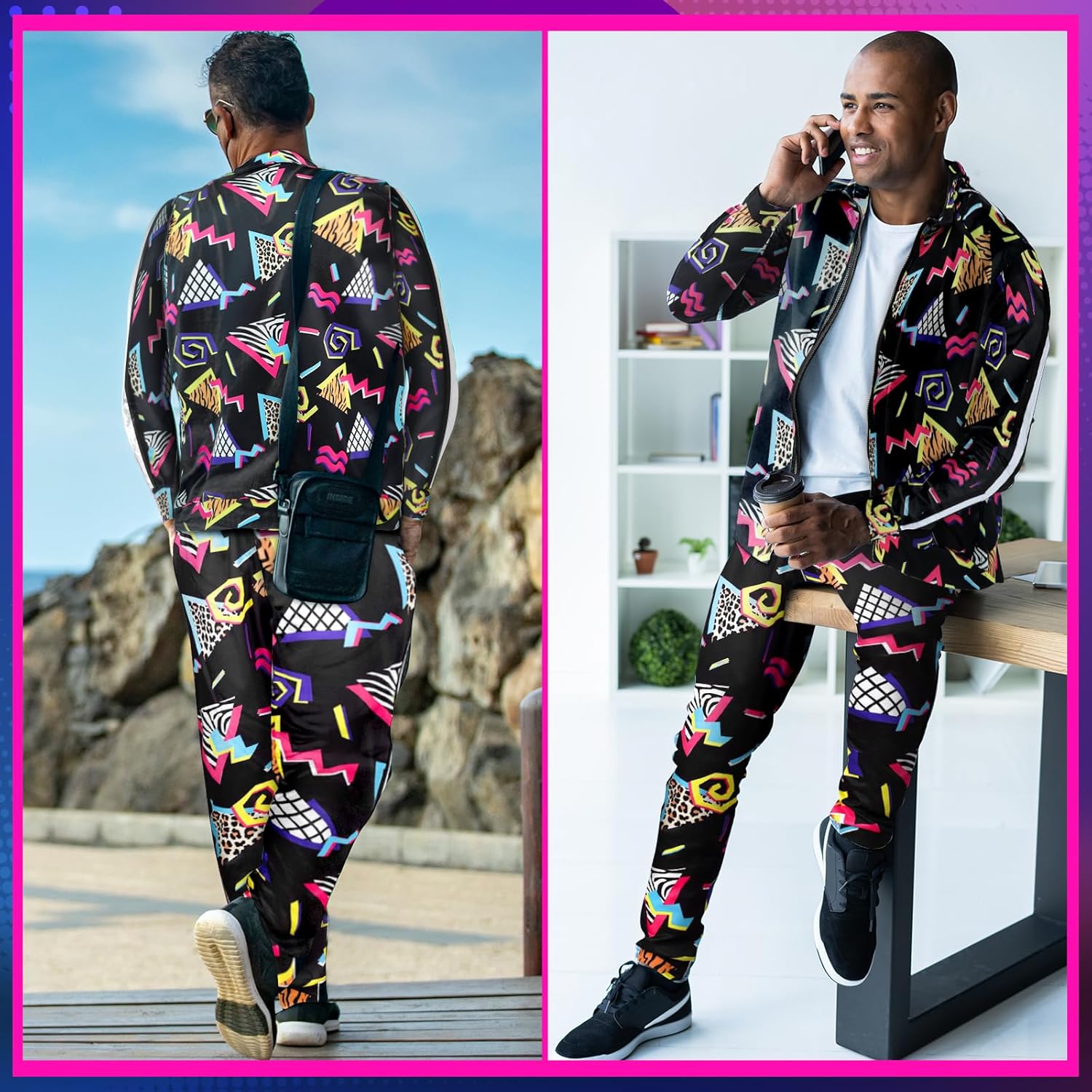 Arssm Retro 80s 90s Outfit Sets for Men Vintage Jacket and Joggers Sweatpants 80s Tracksuit Streetwear - Image 4