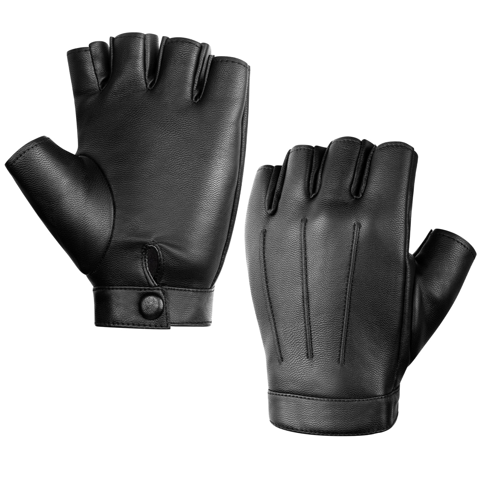 Long Keeper Leren vingerloze handschoenen voor heren en dames, ongevoerde halve vinger handschoenen van leer, zwart, punk kostuum voor autorijders, rijden, cosplay, outdoor
