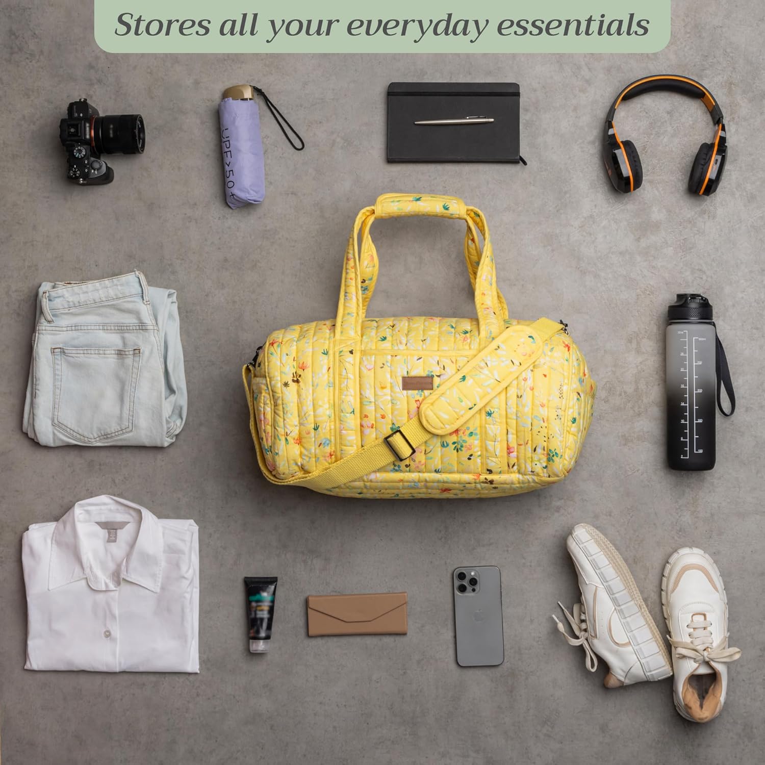 Maison d' Hermine Weekend Duffel Bags for Women Cotton Quilted Overnight Luggage Weekend Bag for Men Gym Sports Gifts Travel Business Travellers Trip Valentines Day Gifts -Colmar - Yellow - Image 6