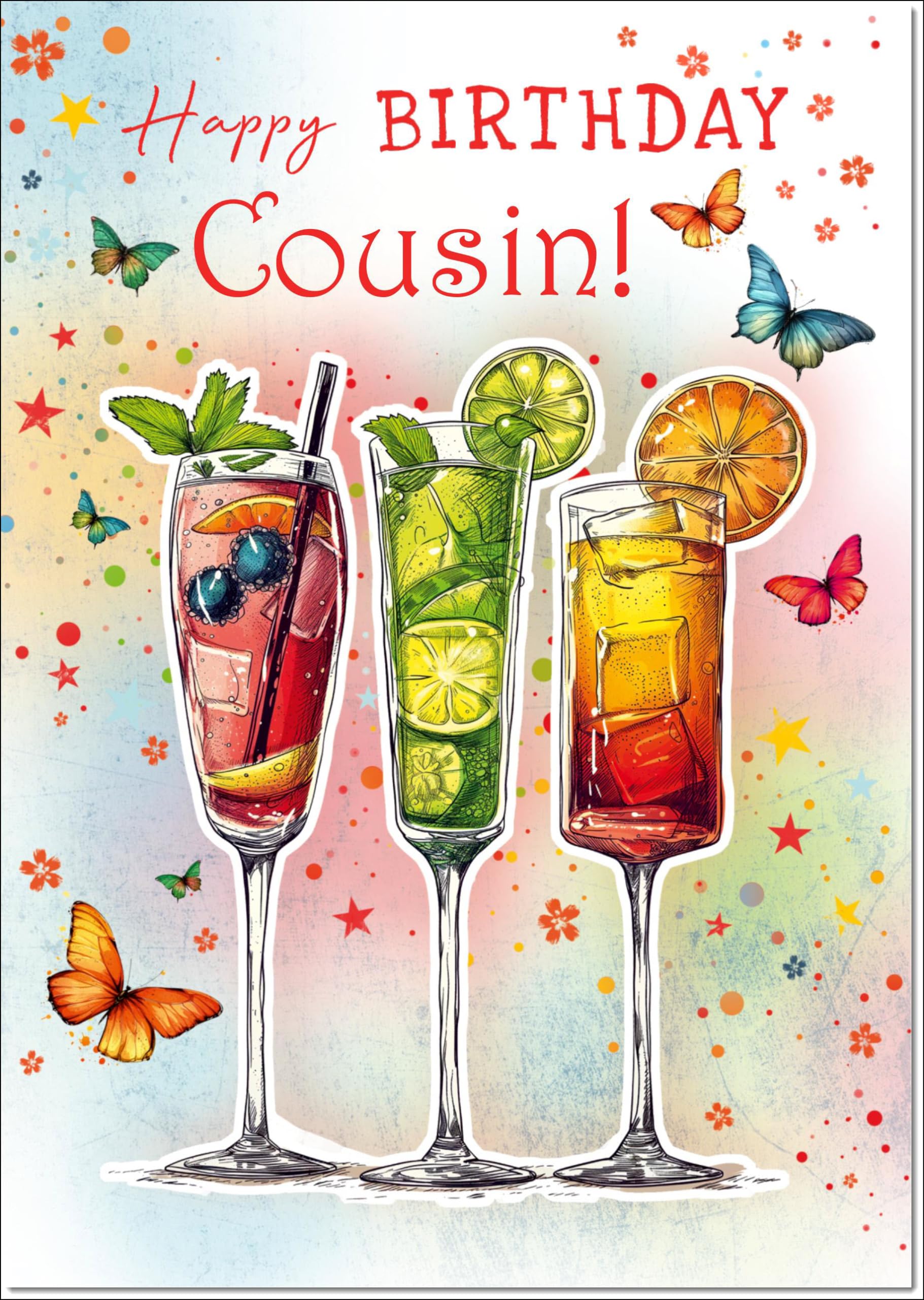 doodlecards Cousin Birthday Card Cocktails and Butterflies Large A4 Size with Plain Envelope — image 1