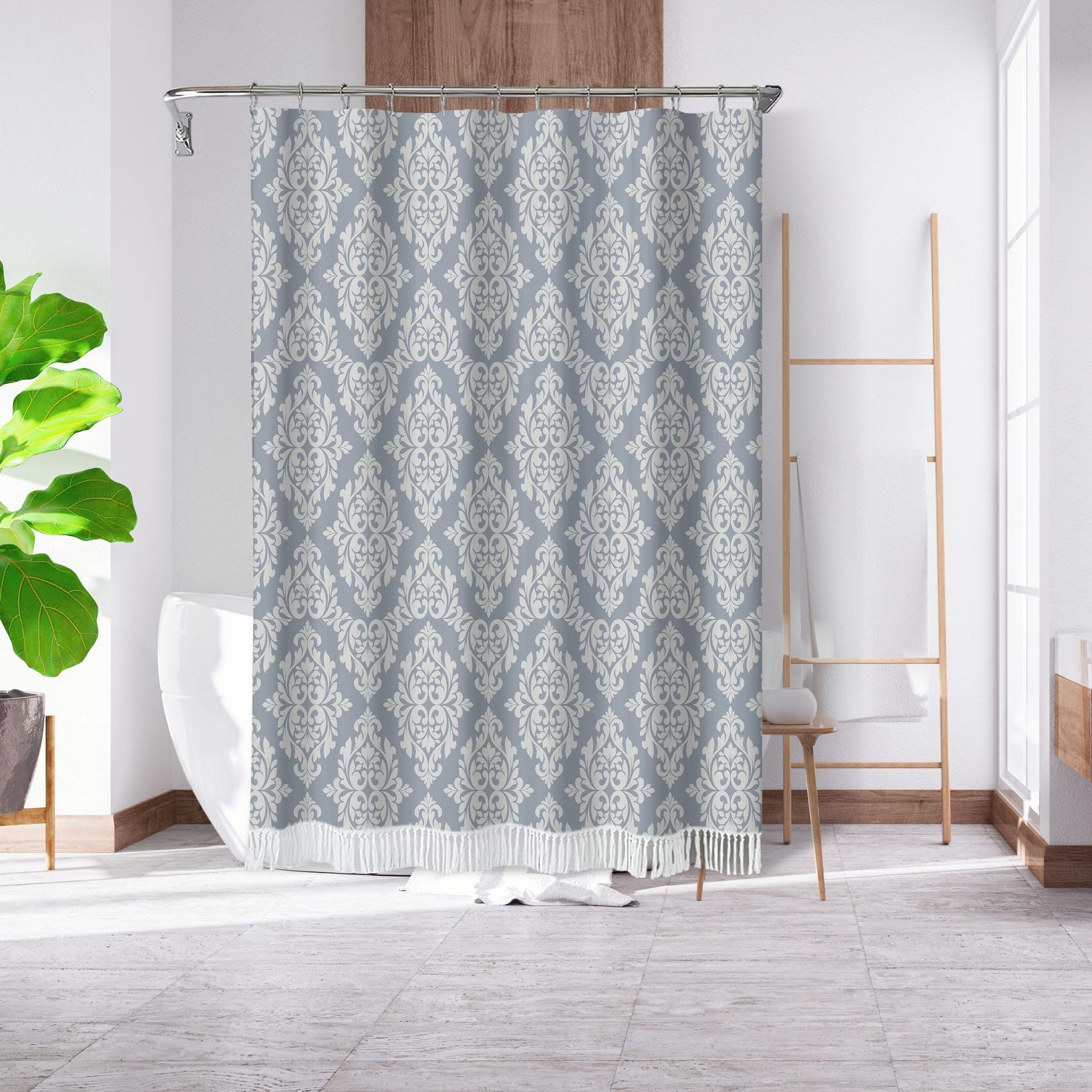 KIZAMI Rideau de Douche à Pompons 183 × 214 cm, Rideau de Douche imprimé, Rideau de Douche en Coton et Lin, Rideau de Douche imperméable Simple épissé, utilisé pour la décoration de cloison de