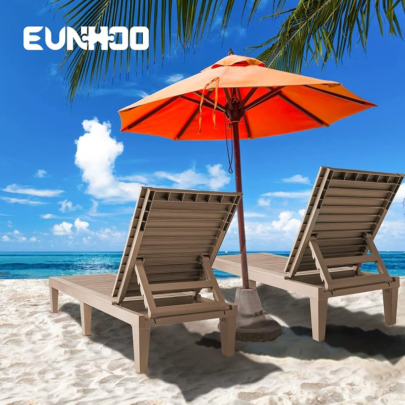 EUNHOO Outdoor Chaise Lounge Set of 2, Adjustable Pool Lounge Chair with 5 Positions Backrest, Waterproof Sun Loungers for Garden Pool Beach Patio Deck Sunbathing image 6