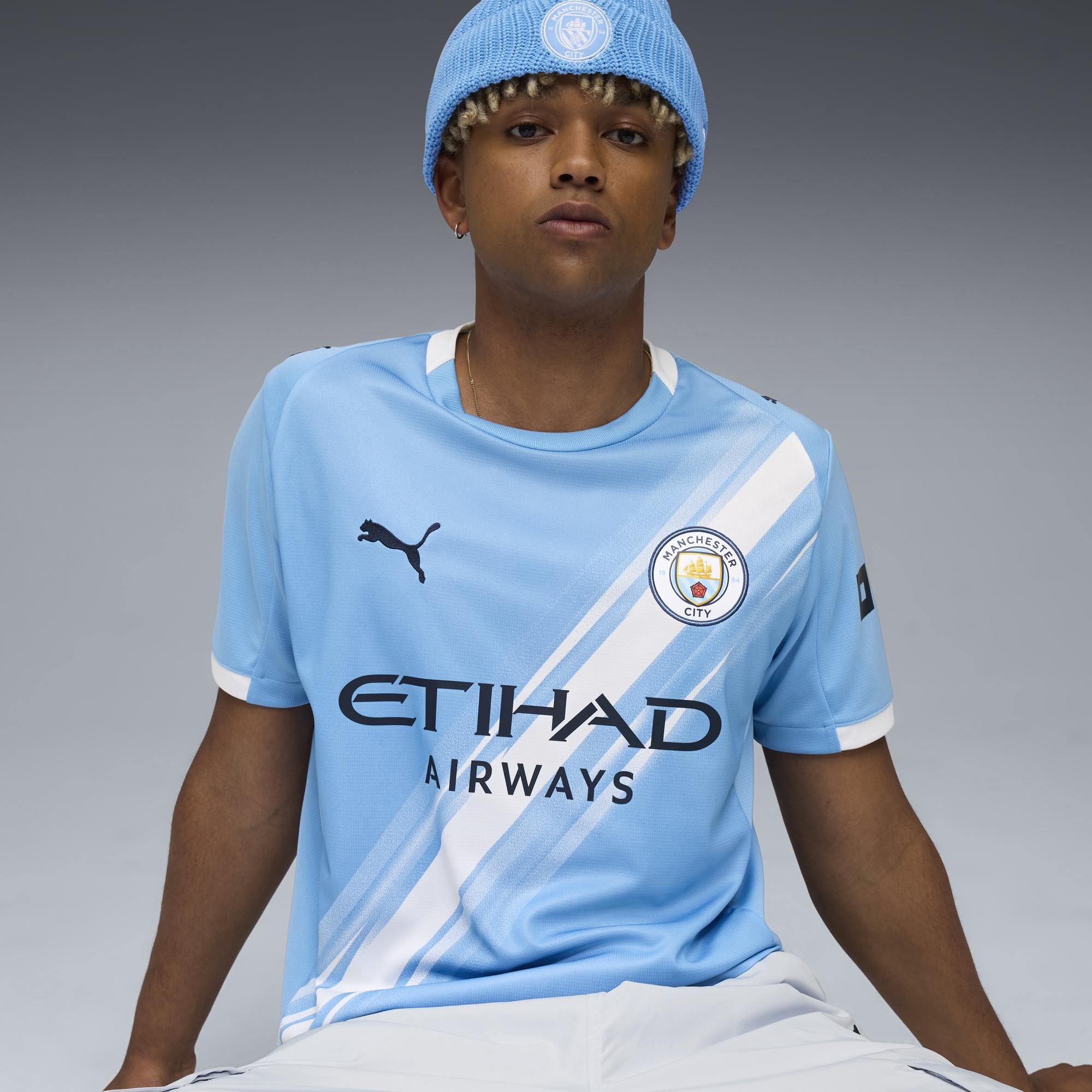 Puma , Men, MCFC Home Jersey Replica, Team Light Blue-White, L, (78033801) 1