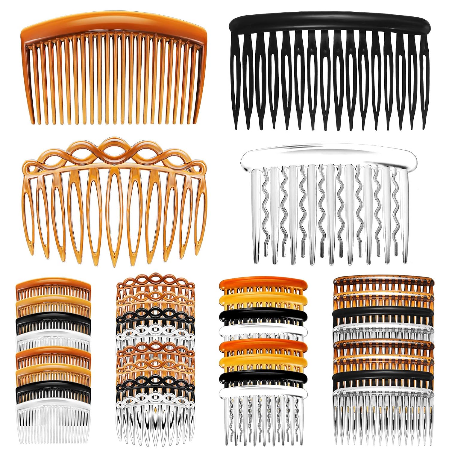 32 Pieces French Hair Side Combs Set Plastic Twist Comb with Hair Clip Combs Accessories Bridal Wedding Veil Comb for Girls Women (11/16/17/23 Teeth)