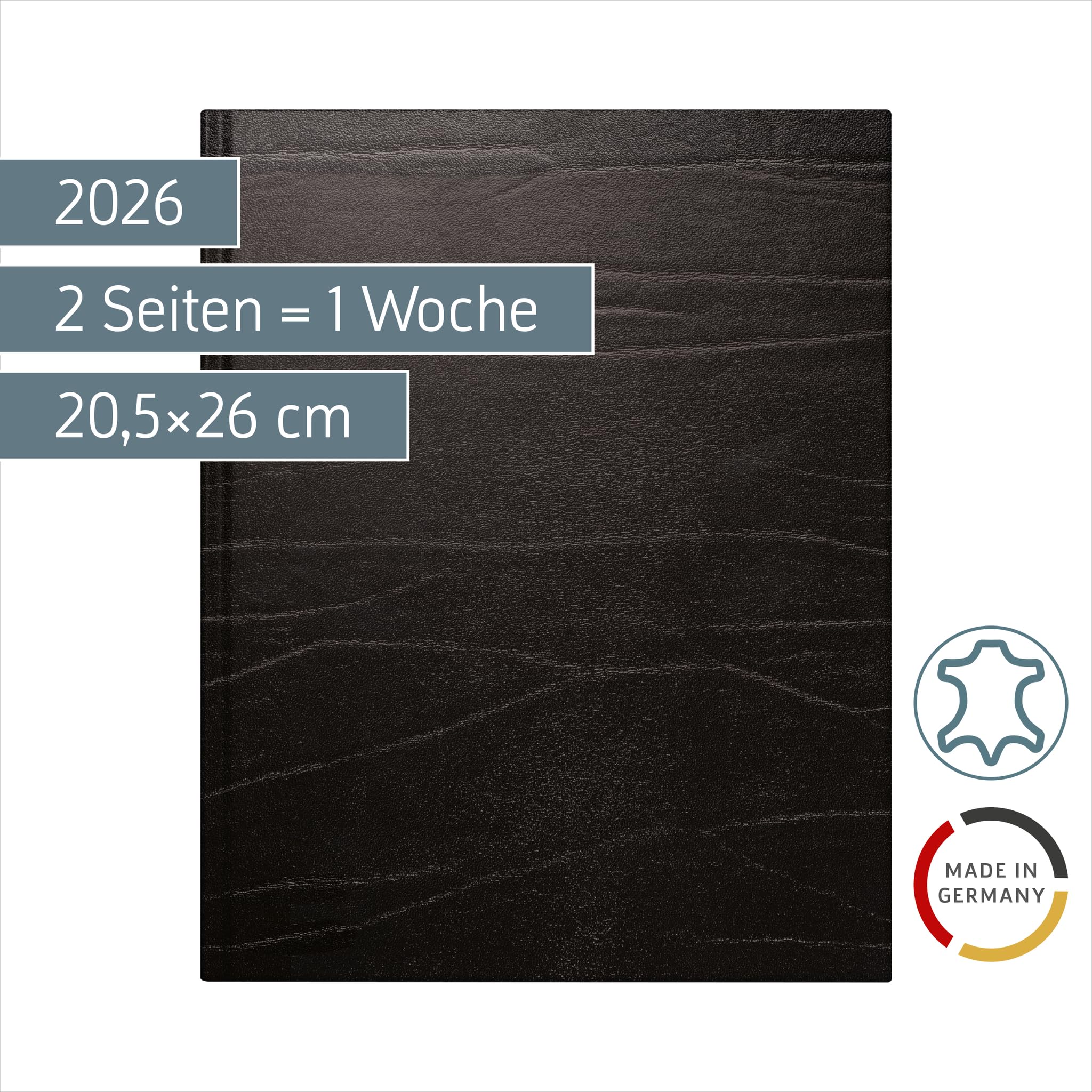 rido/idé Buchkalender Mod. Managerkalender TM 2026 | 20,5×26 cm, Leder, schwarz
