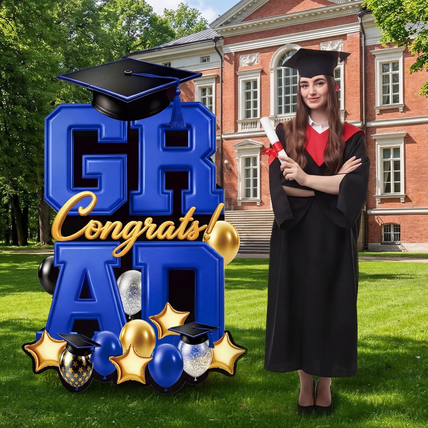 Chunful Large 48 & 52.3 inch 2026 Graduation Yard Sign Congrats Grad Lawn Decor Class of 2026 Yard Signs with Stakes for College High School Graduation Outdoor Party Decorations(Black Blue,2026)