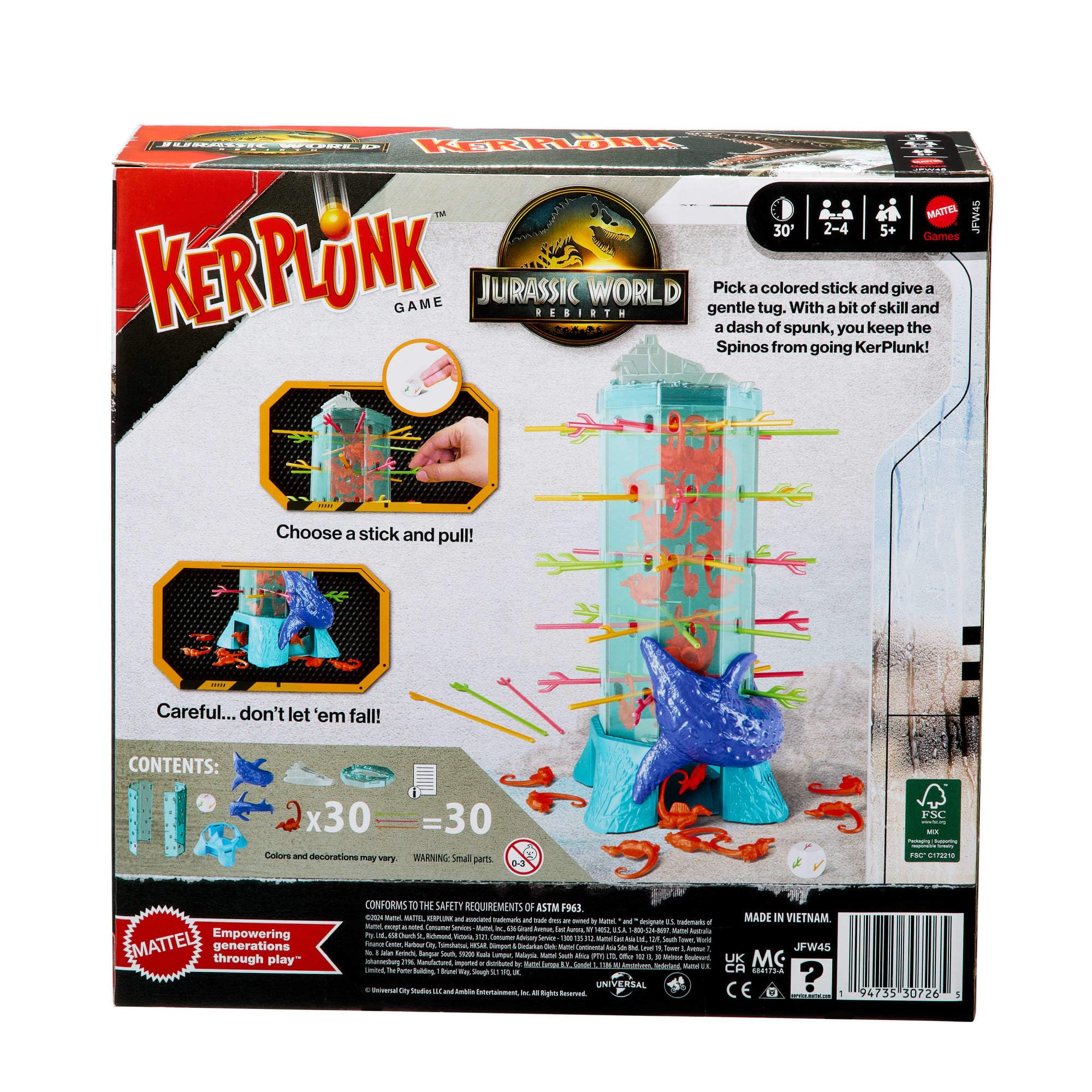 Mattel Games ​Salve le Scimmie Jurassic World La Rinascita, gioco per bambini e famiglia con torre oceanica e spinosauri ispirati al film., JFW44