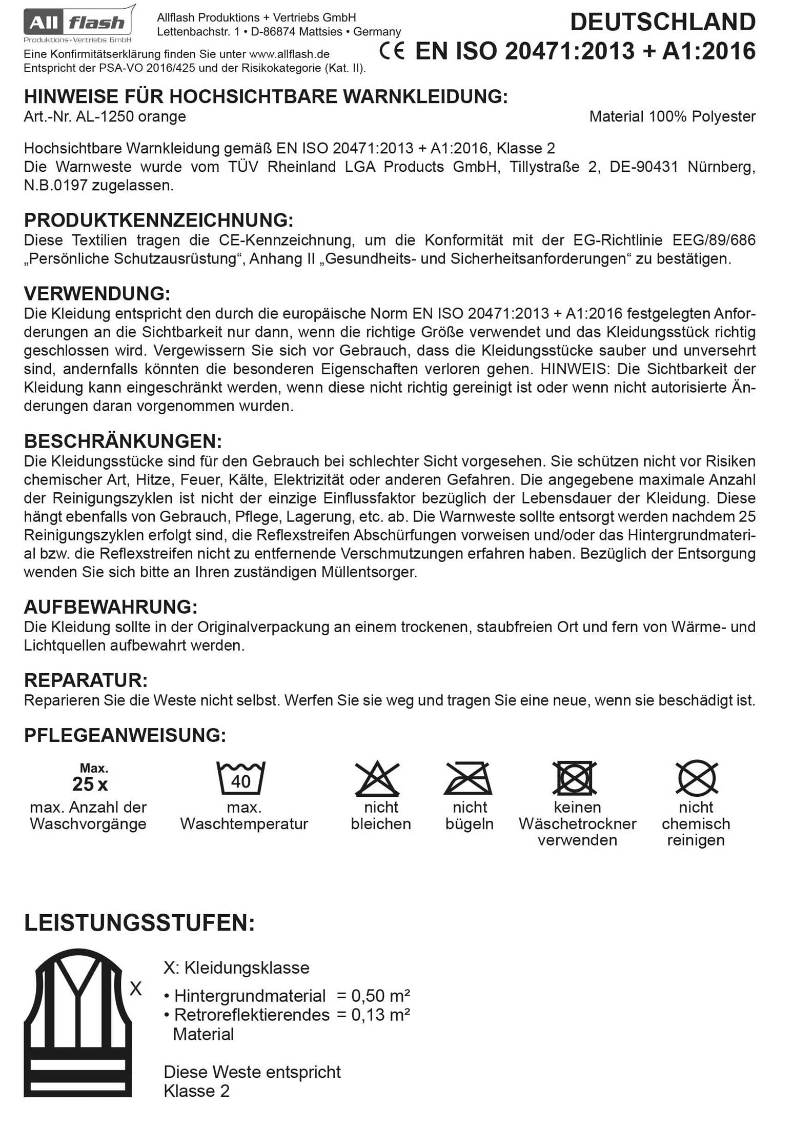 100 x Auto Warnweste orange Erwachsene Unisize EN ISO 20471 | Klasse 2, TÜV-geprüft, waschbar, reflektierend, Qualitätswarnweste