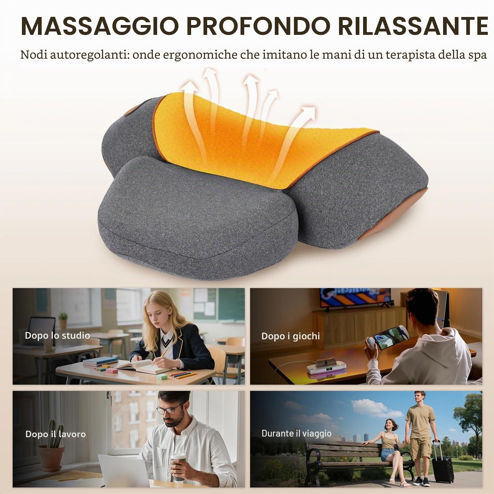 Massaggiatore Cervicale con Riscaldamento, 3-in-1 Massaggiatore Posteriore e Cervicale con Vibrazione e Trazione, Massaggiatore Spalle Per Alleviare Il Dolore Dei Tessuti Profondi, Grigio