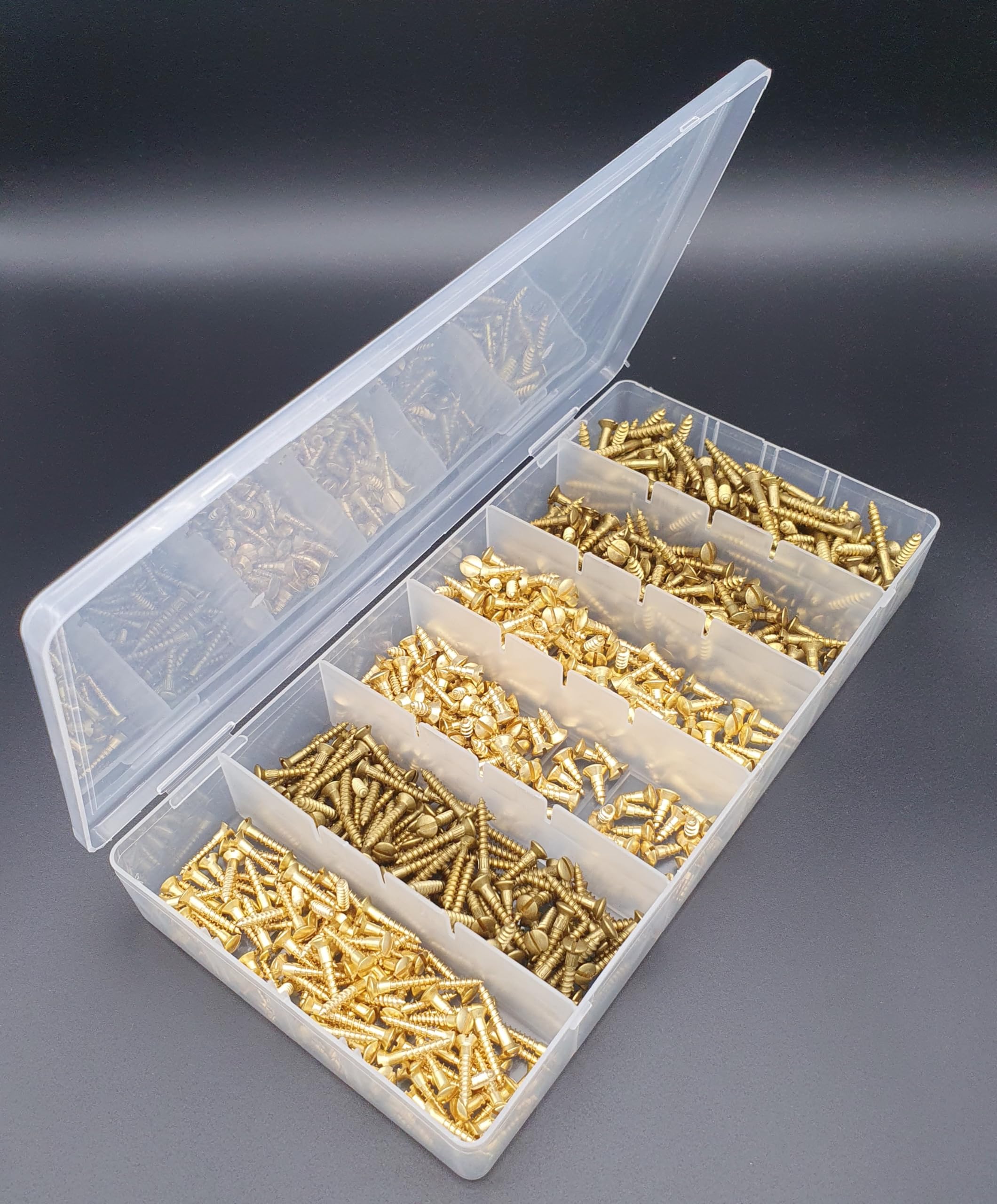 300 tlg. Set | Messing Holzschrauben Sortiment DIN 95 – Linsensenkkopf Schlitz – Messing Blank – 1,6mm & 2mm Durchmesser in praktischer Aufbewahrungsbox
